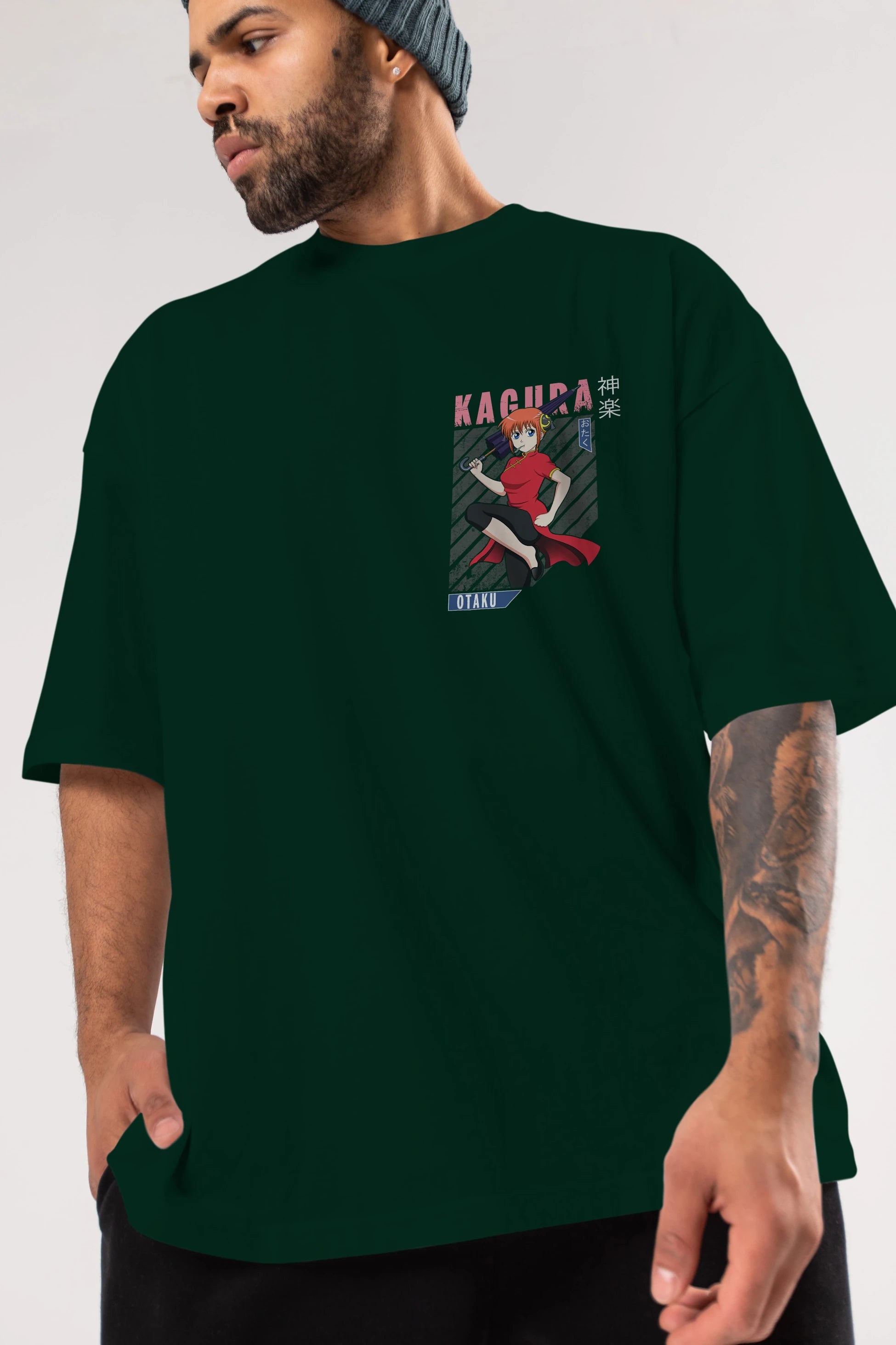 Kagura GINTAMA 1 Ön Sol Baskılı Oversize t-shirt Erkek Kadın Unisex %100 Pamuk Bisiklet Yaka tişort