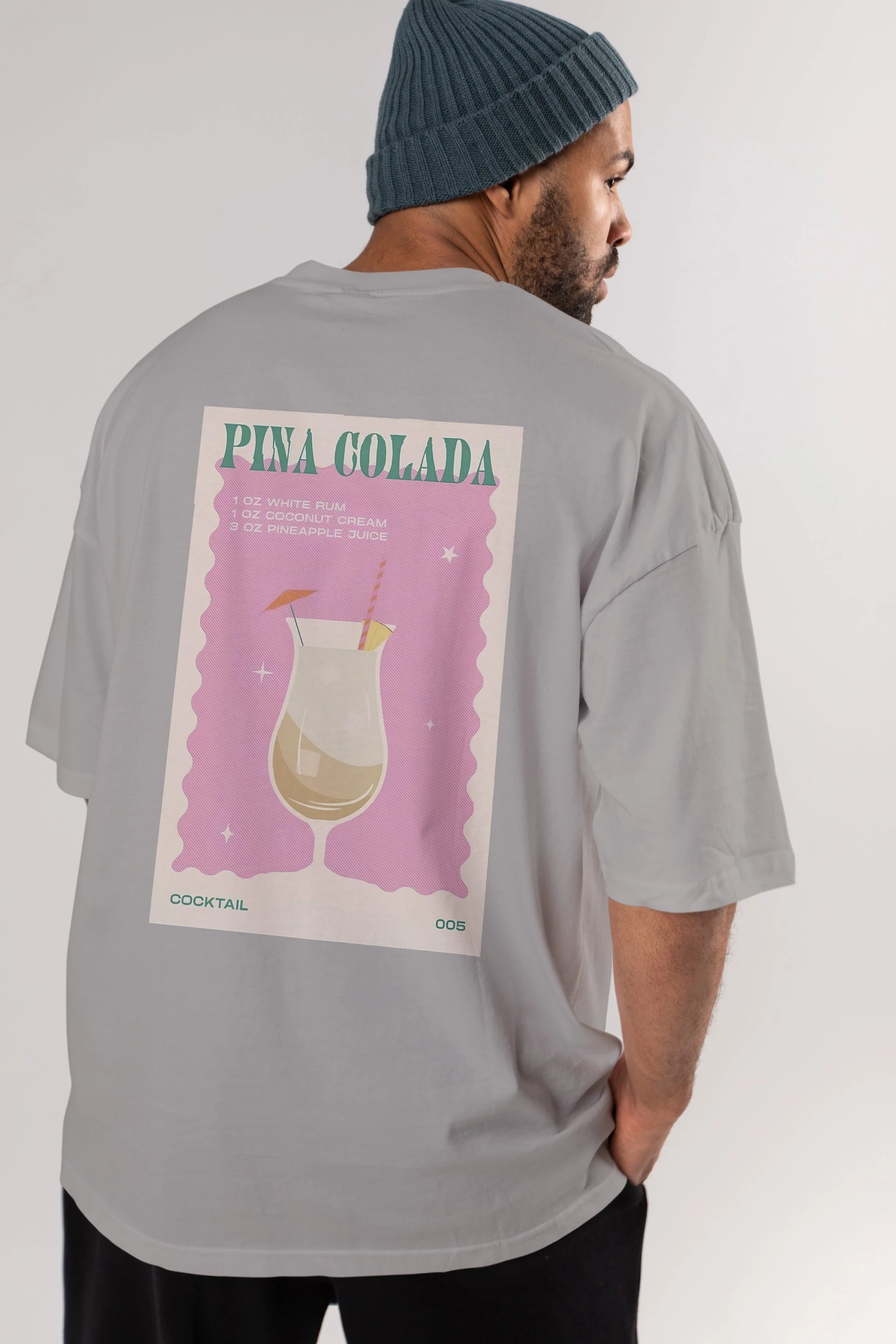 Pina Colada 3 Arka Baskılı Oversize t-shirt Erkek Kadın Unisex %100 Pamuk Bisiklet Yaka tişort