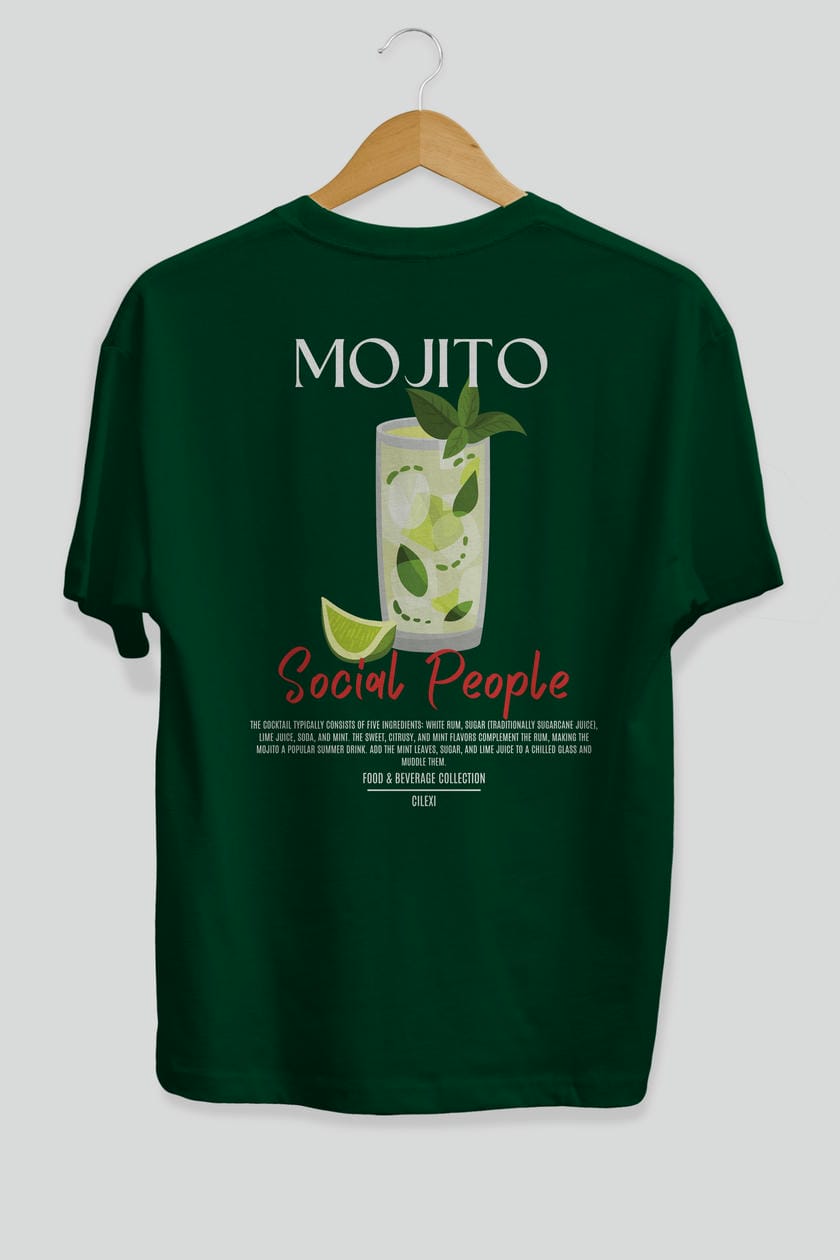 Mojıto Kokteyl Serisi Baskılı Oversize t-shirt Erkek Kadın Unisex %100 Pamuk Bisiklet Yaka tişort