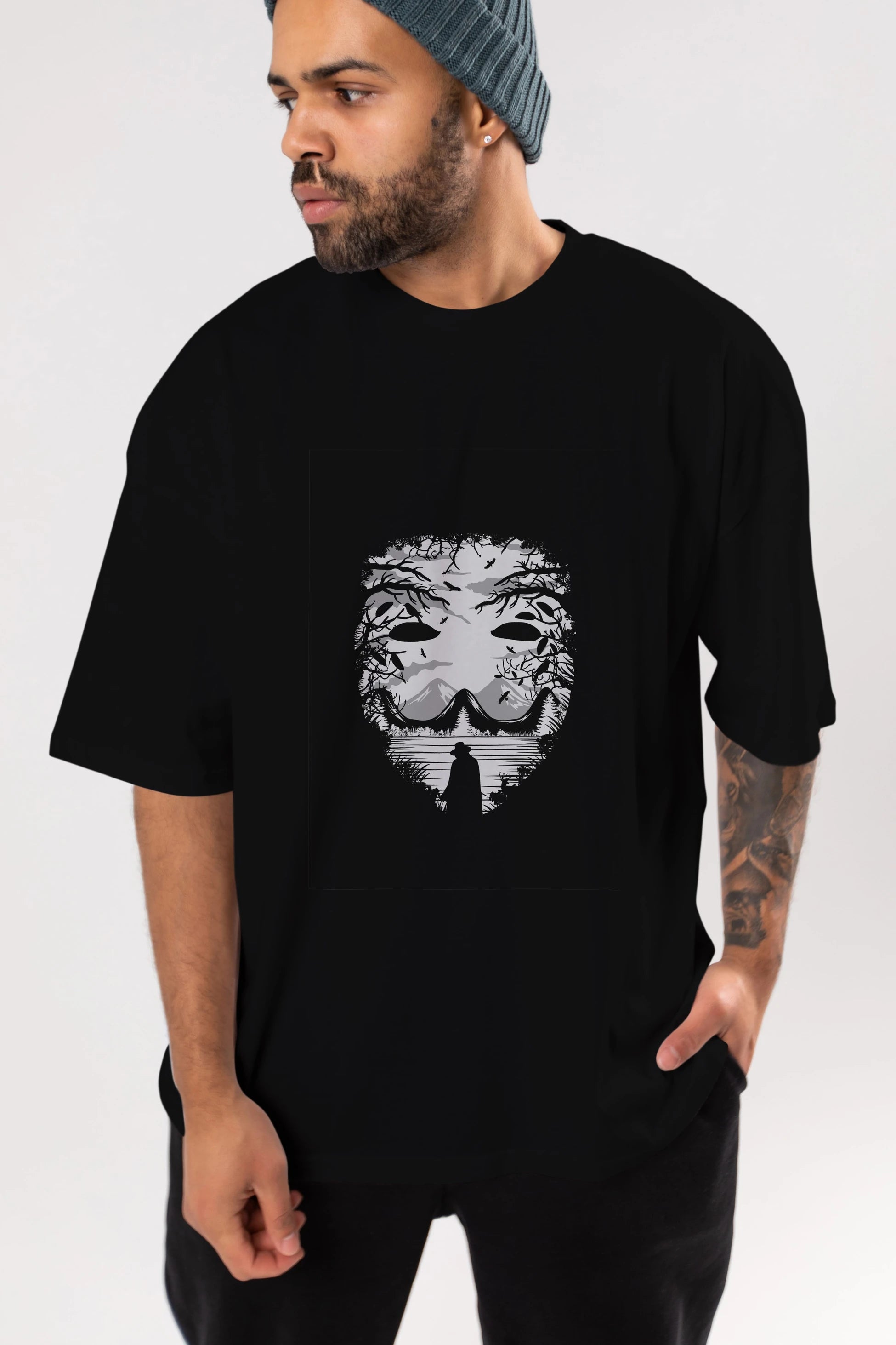 The Mask (2) Ön Baskılı Oversize t-shirt %100 pamuk Erkek Kadın Unisex