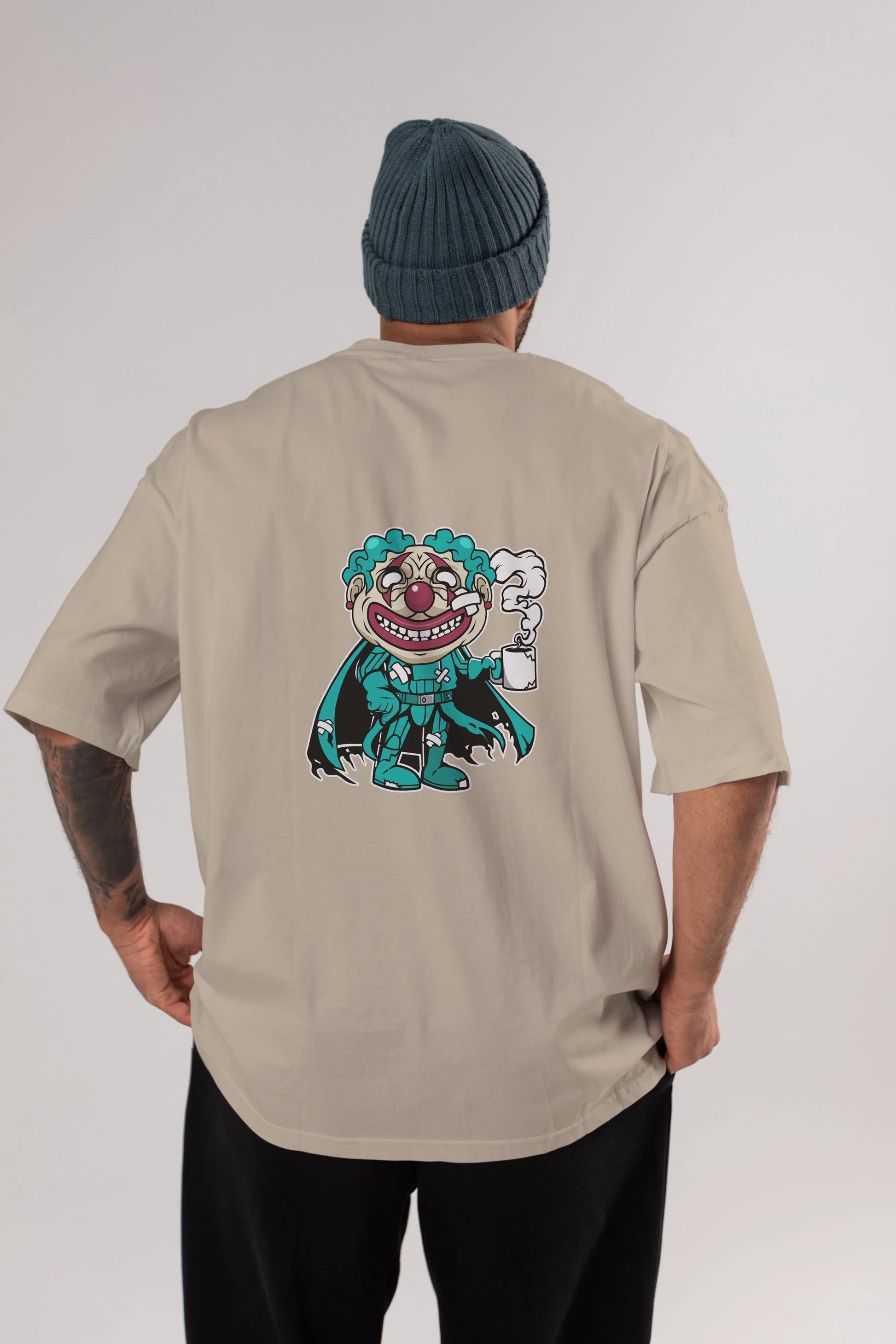 Super Clown Arka Baskılı Oversize t-shirt Erkek Kadın Unisex %100 Pamuk tişort