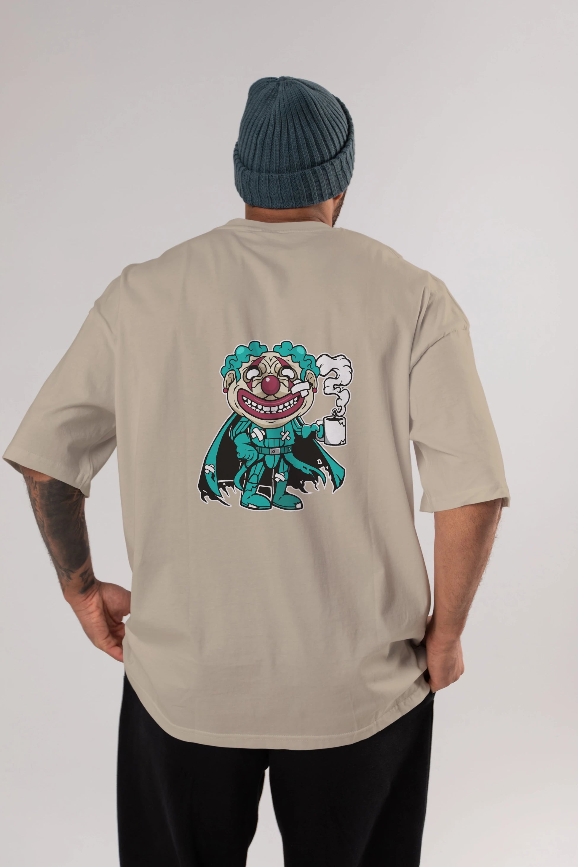 Super Clown Arka Baskılı Oversize t-shirt Erkek Kadın Unisex %100 Pamuk tişort