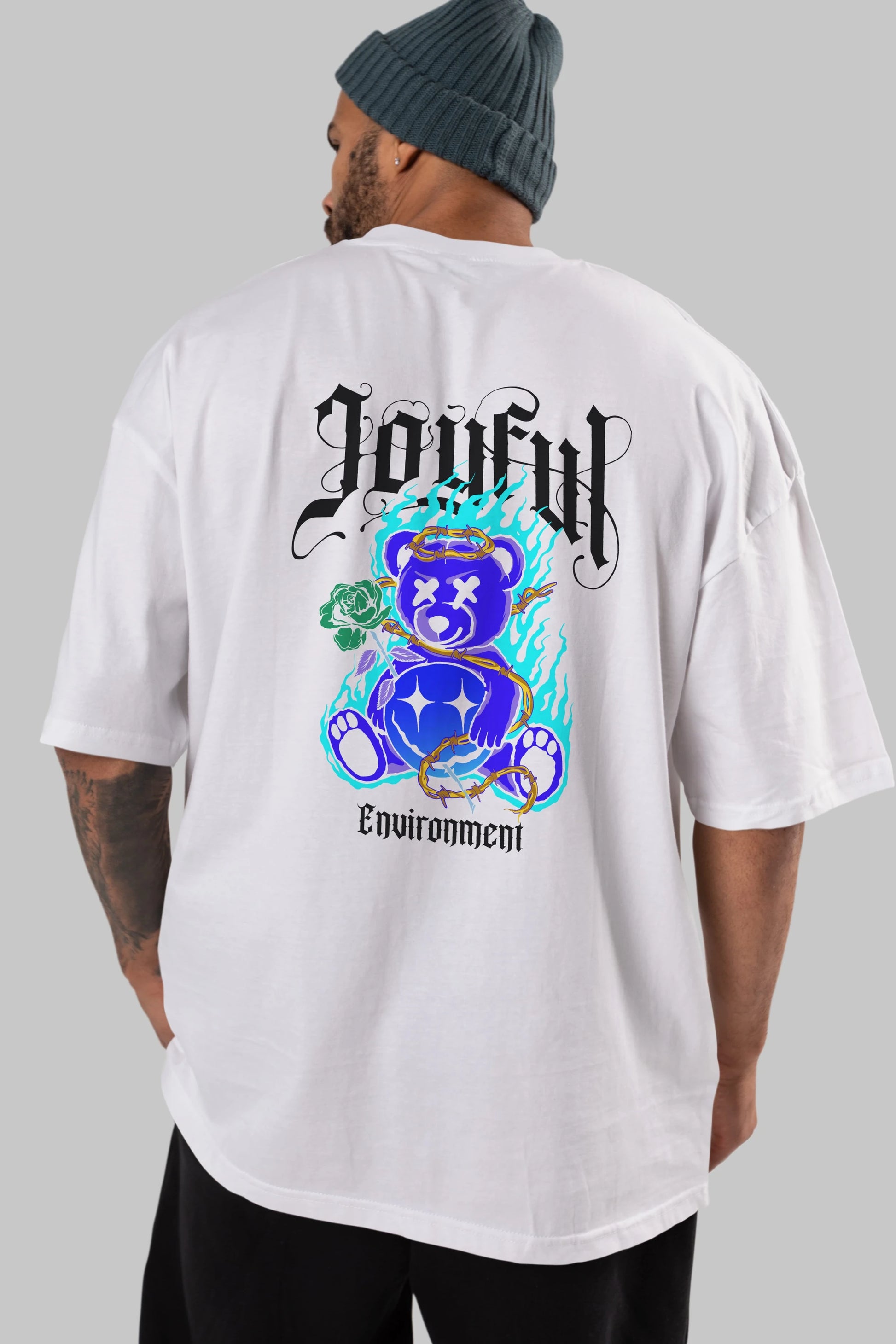Joyful Bear Arka Baskılı Oversize t-shirt Erkek Kadın Unisex