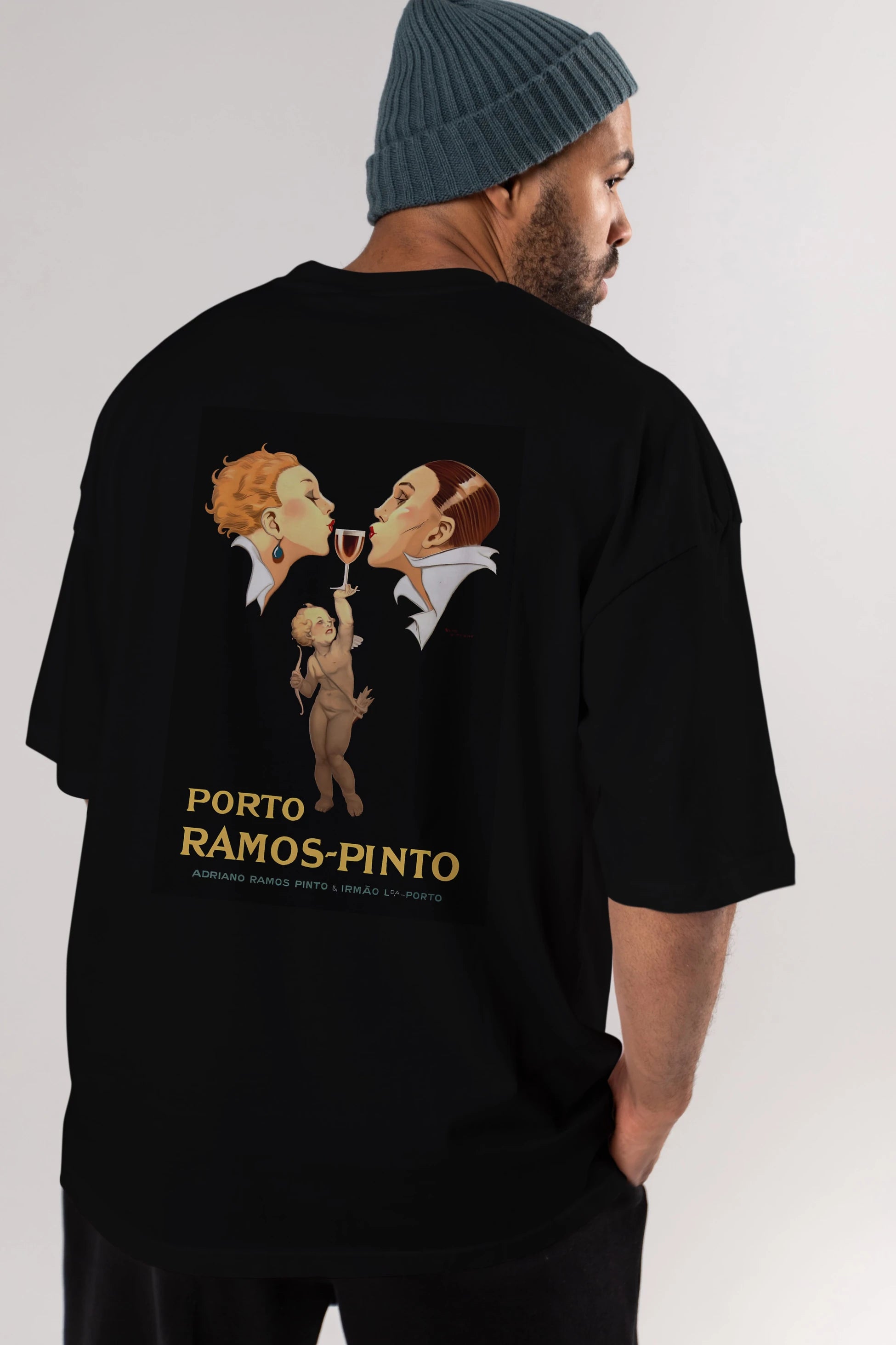 Porto Ramos Pinto Arka Baskılı Oversize t-shirt Erkek Kadın Unisex %100 Pamuk Bisiklet Yaka tişort