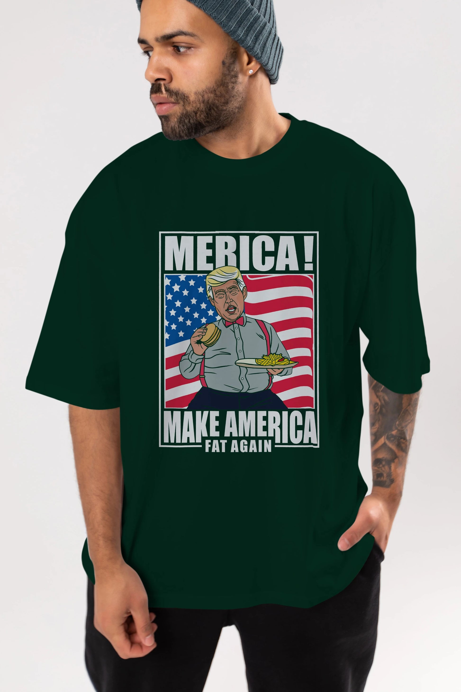 Trump Burger Ön Baskılı Oversize t-shirt Erkek Kadın Unisex %100 Pamuk tişort