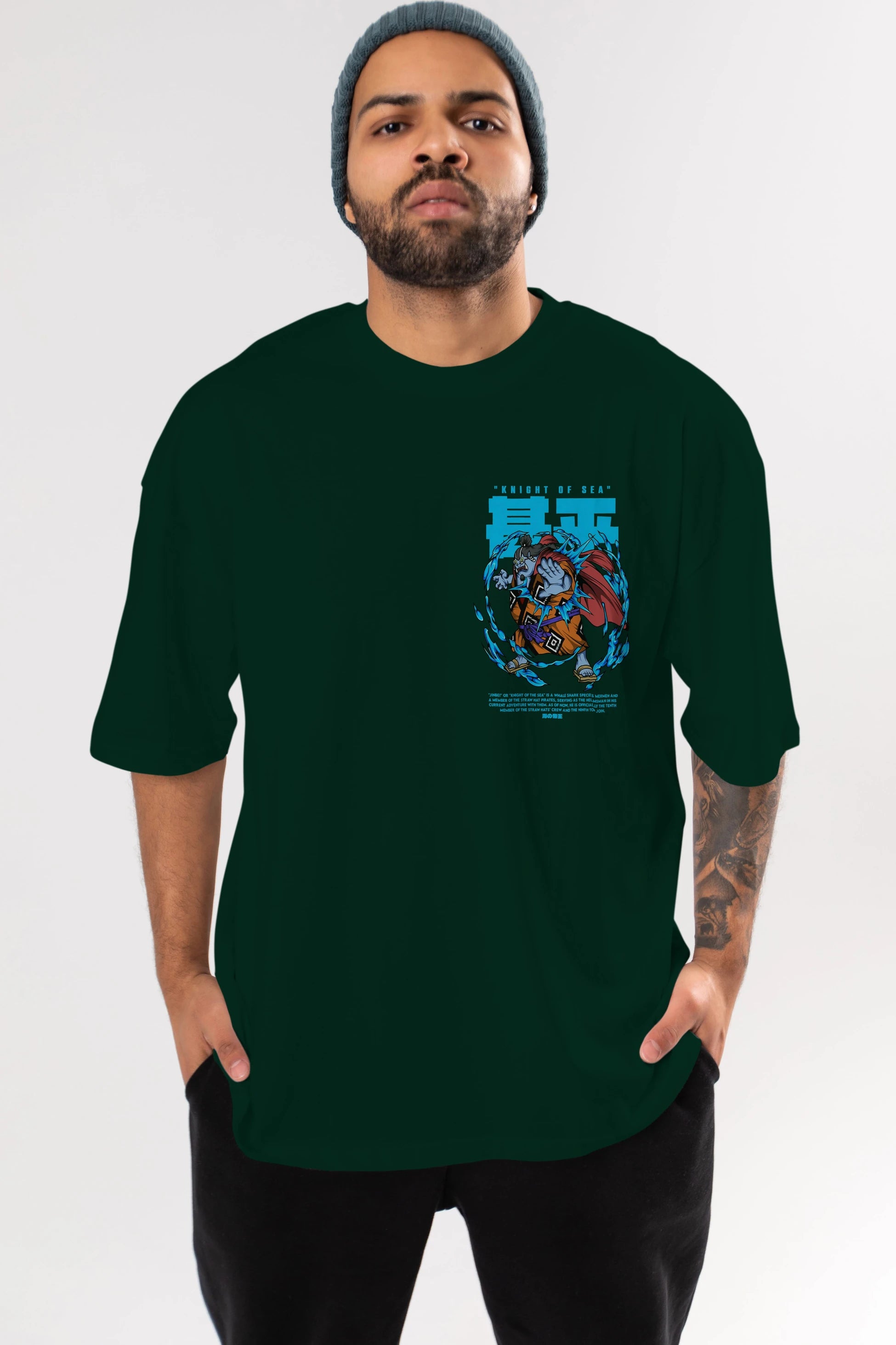 Jinbei Ön Sol Baskılı Oversize t-shirt Erkek Kadın Unisex %100 Pamuk Bisiklet Yaka tişort