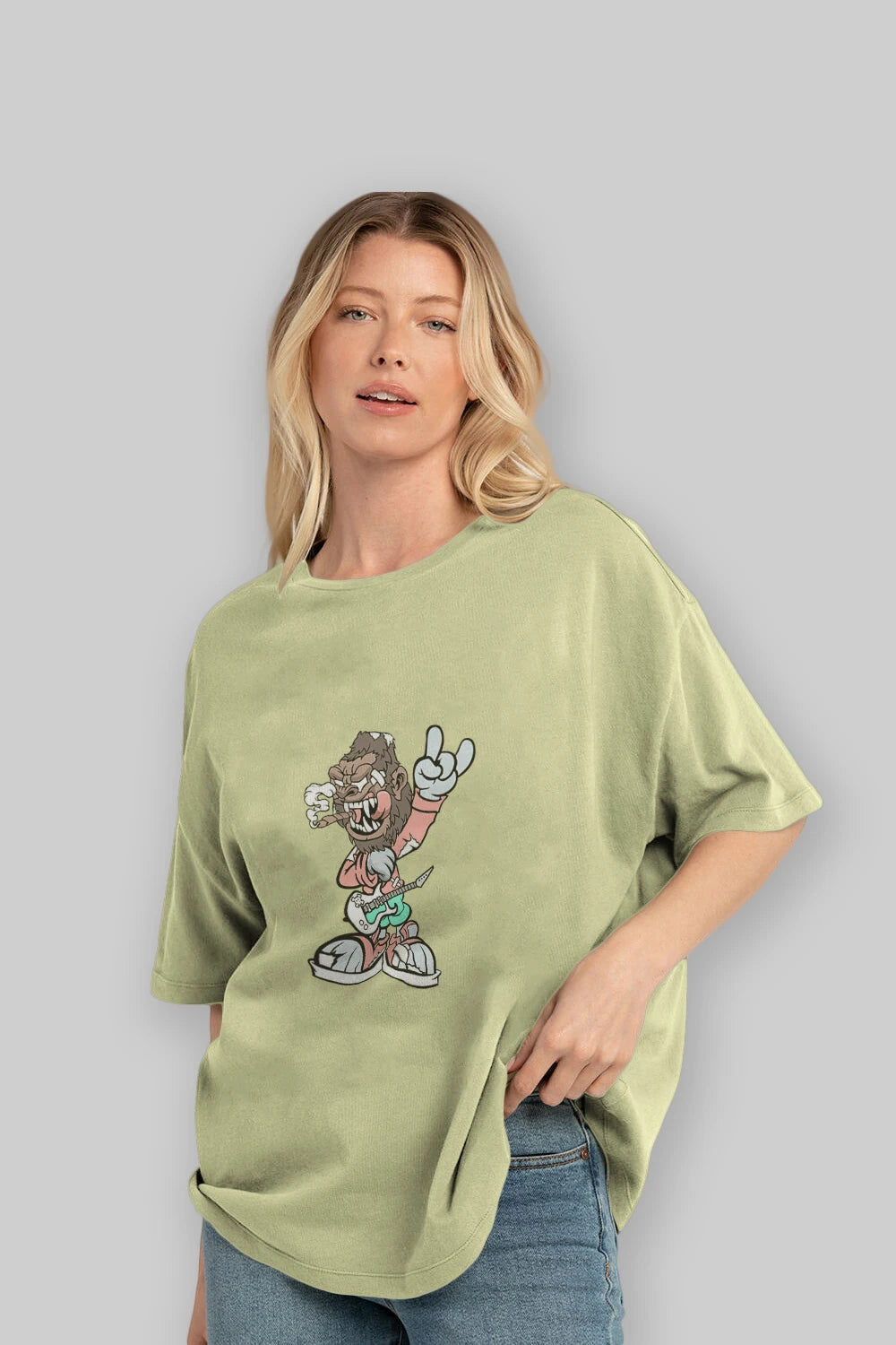 Gorilla Rockstar Ön Baskılı Oversize t-shirt Erkek Kadın Unisex %100 Pamuk tişort