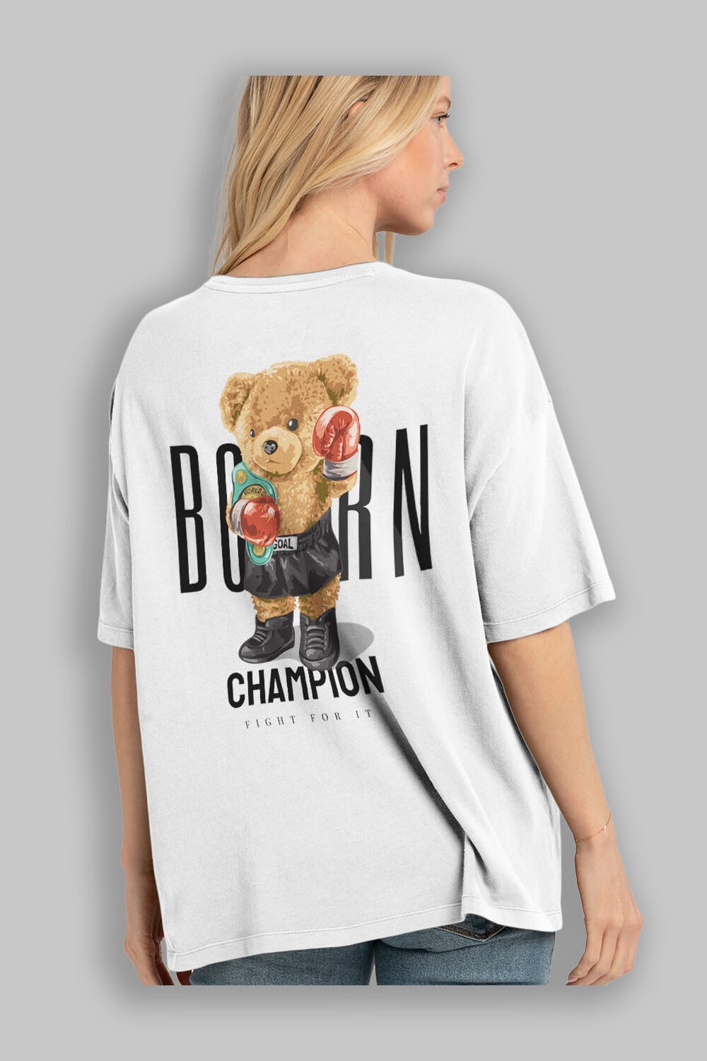 Teddy Bear Champion Arka Baskılı Oversize t-shirt Erkek Kadın Unisex %100 Pamuk