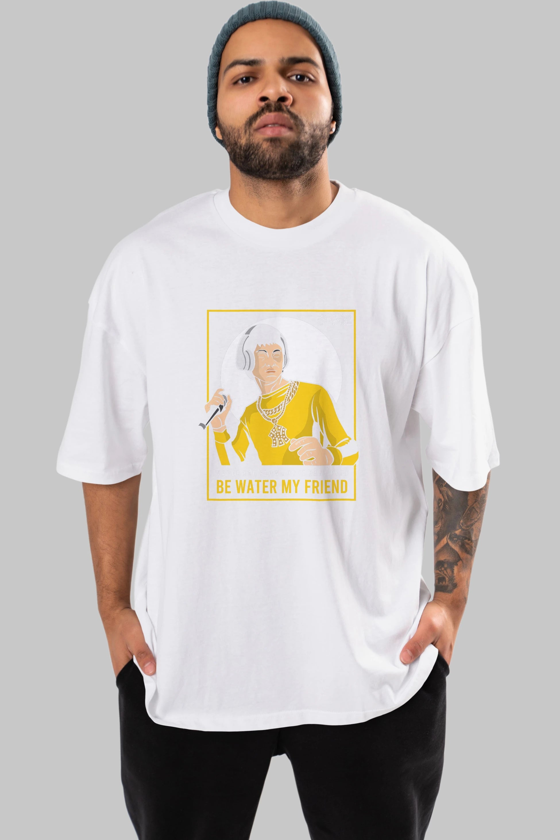 Bruce Lee Rapper Ön Baskılı Oversize t-shirt Erkek Kadın Unisex %100 Pamuk tişort