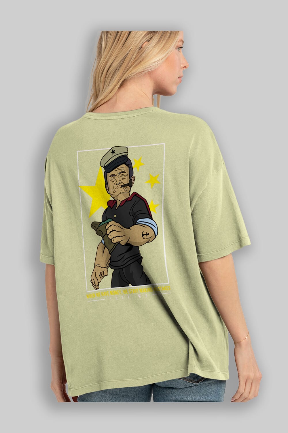 Popeye Jack Ma Arka Baskılı Oversize t-shirt Erkek Kadın Unisex %100 Pamuk tişort
