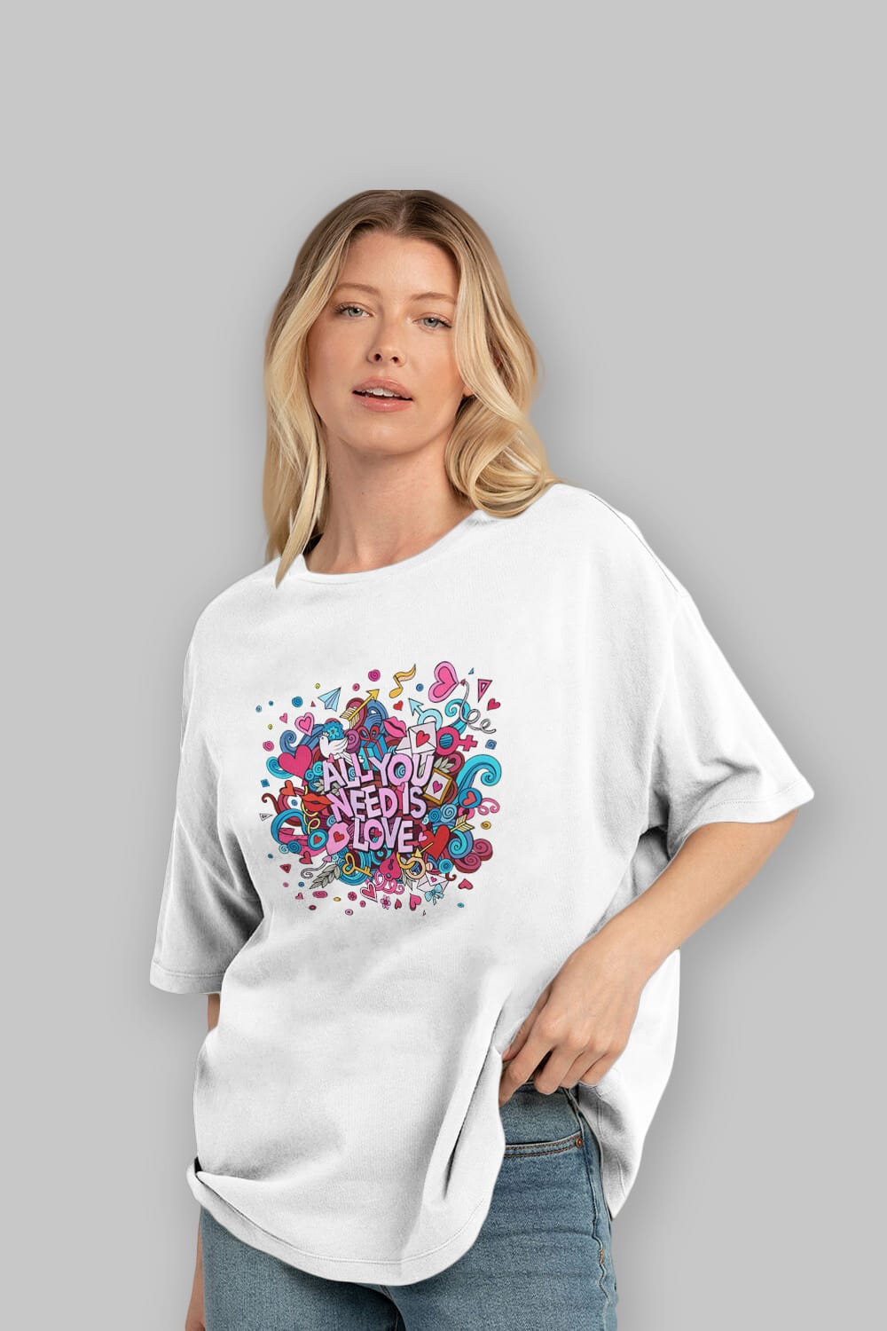 Cute Fun Colorful Heart Art Love Ön Baskılı Oversize t-shirt Erkek Kadın Unisex