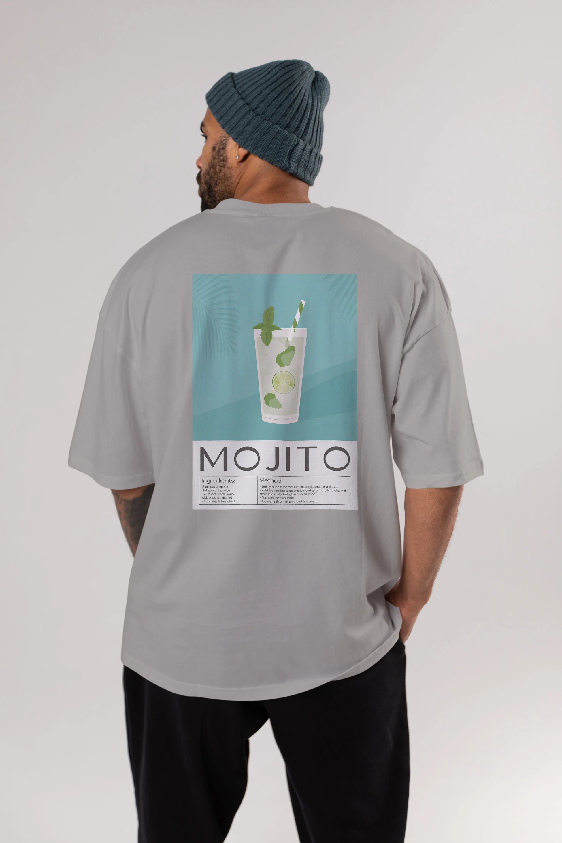 Mojito 4 Arka Baskılı Oversize t-shirt Erkek Kadın Unisex %100 Pamuk Bisiklet Yaka tişort