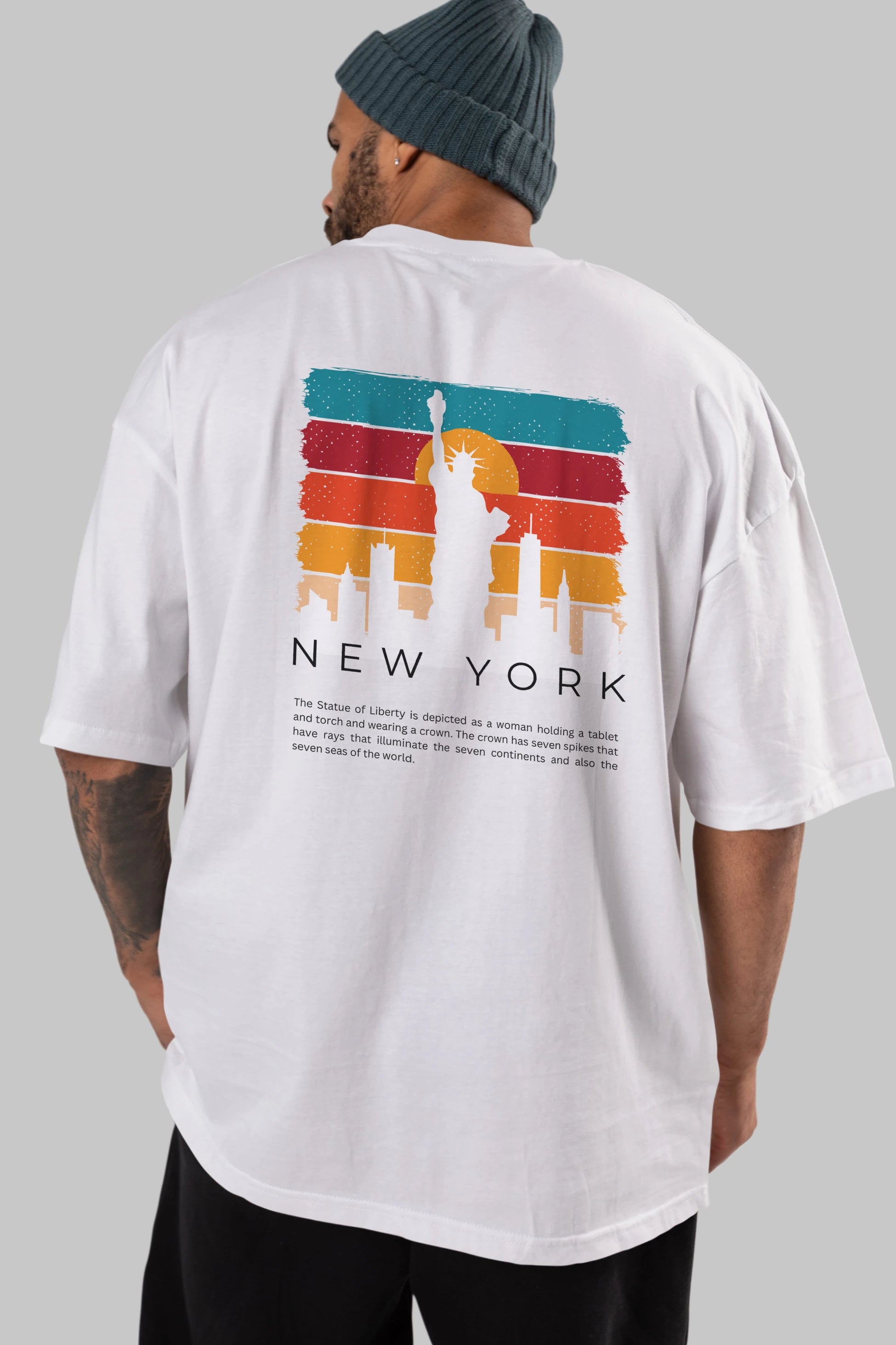New York Yazılı Arka Baskılı Oversize t-shirt Erkek Kadın Unisex