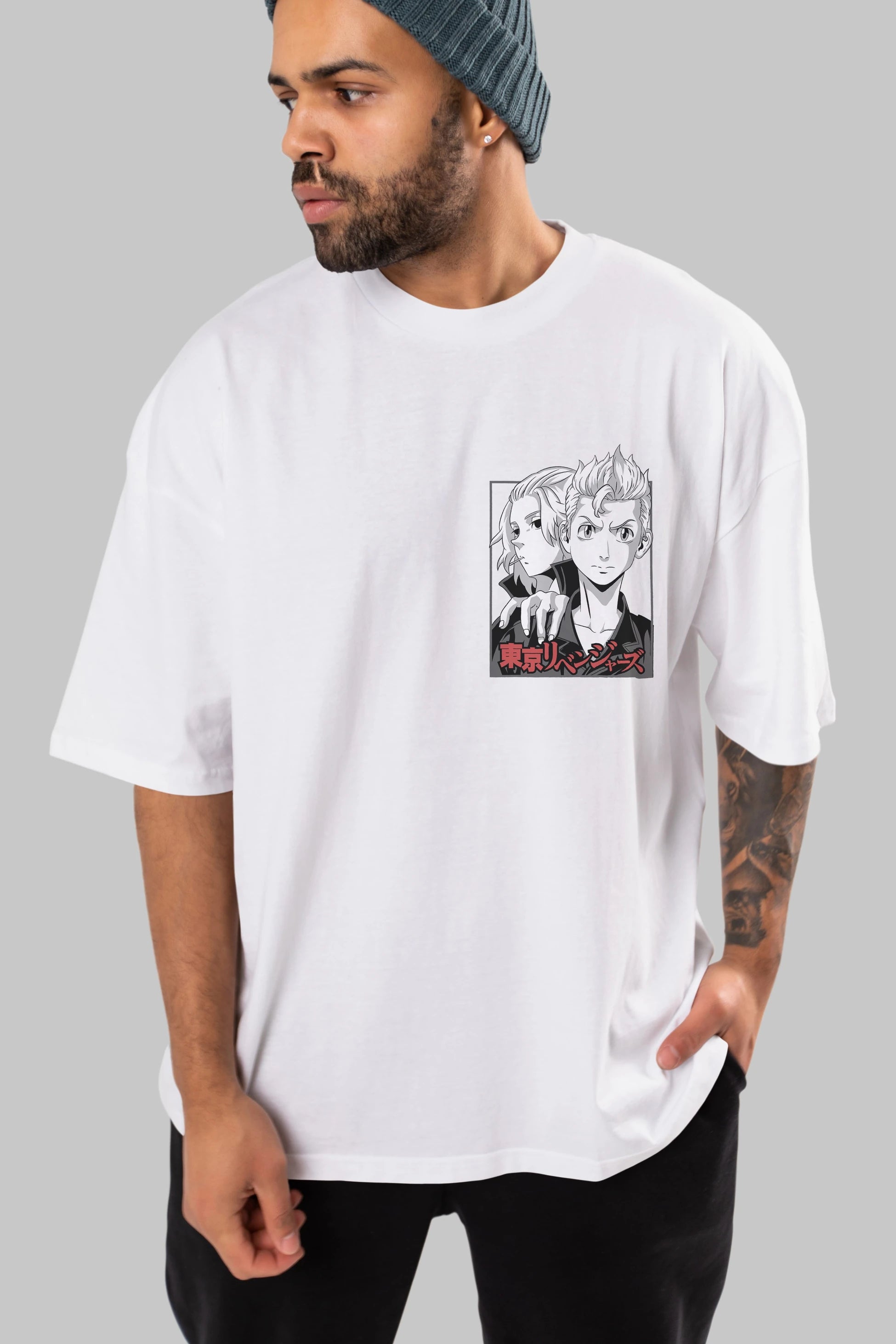TOKYO REVENGERS Ön Sol Baskılı Oversize t-shirt Erkek Kadın Unisex %100 Pamuk Bisiklet Yaka tişort