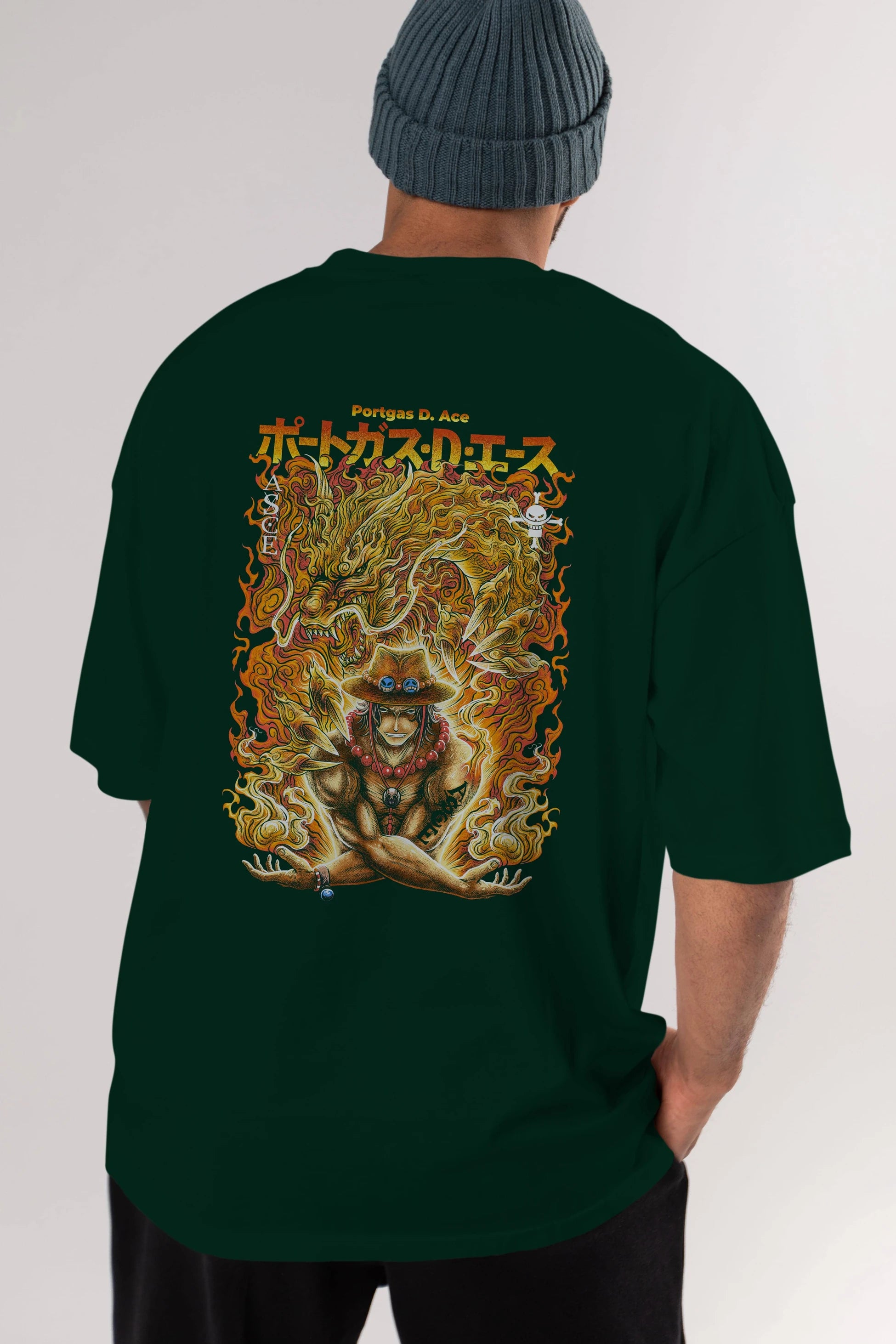 PORTGAS D. ACE Anime Arka Baskılı Oversize t-shirt Erkek Kadın Unisex