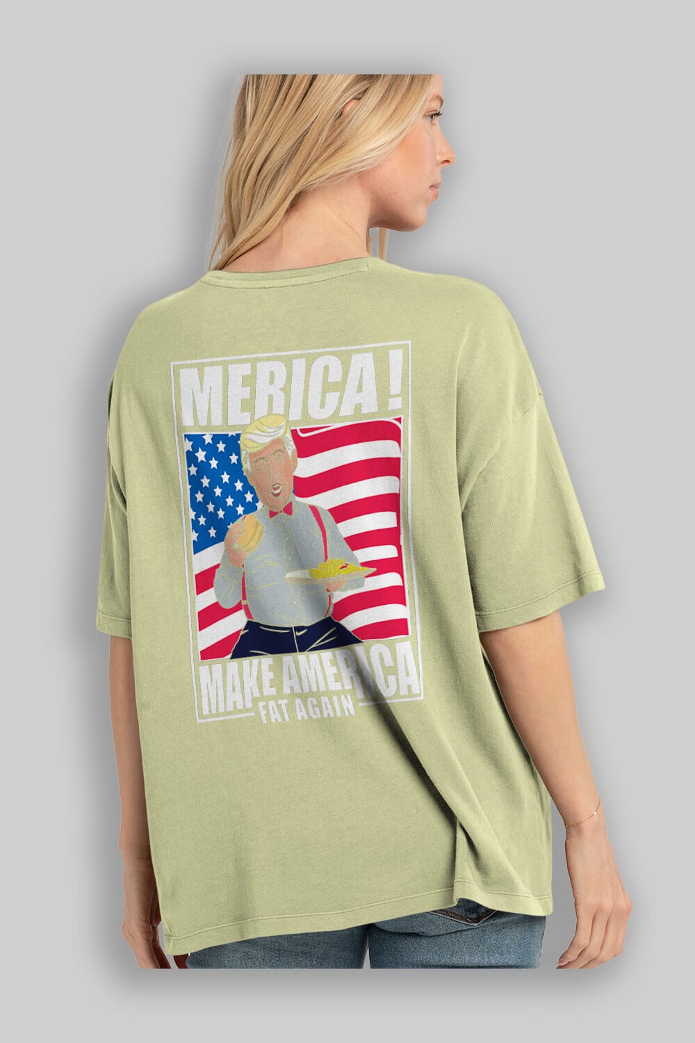 Trump Burger Arka Baskılı Oversize t-shirt Erkek Kadın Unisex %100 Pamuk tişort