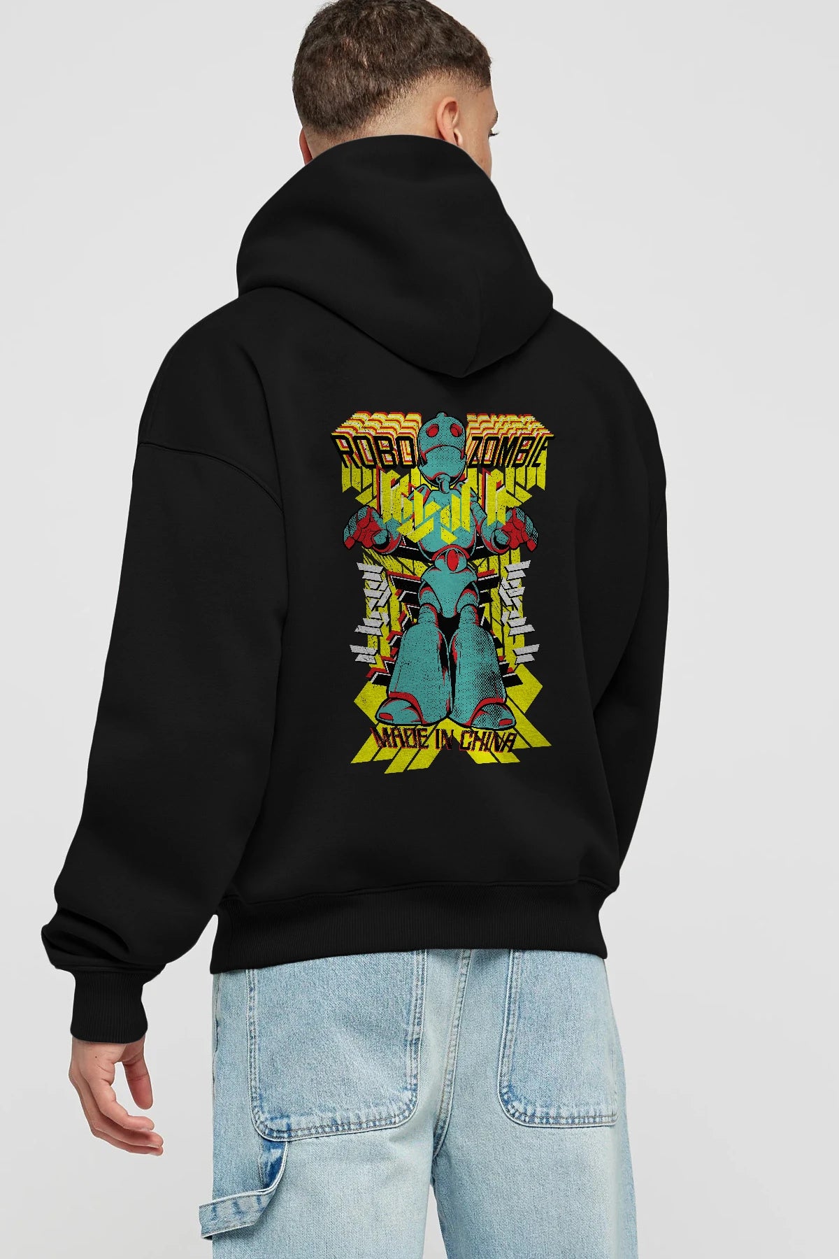 Robo Zombie Arka Baskılı Hoodie Oversize Kapüşonlu Sweatshirt Erkek Kadın Unisex