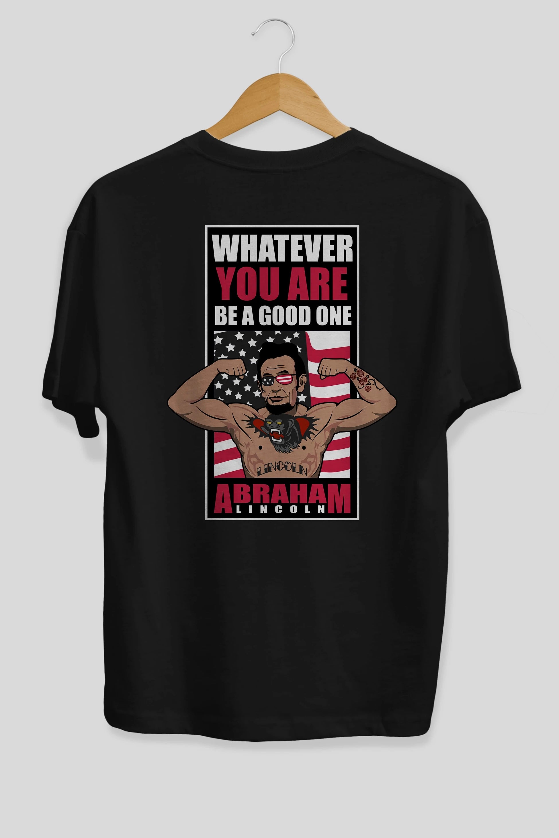 Lincoln Fighter Arka Baskılı Oversize t-shirt Erkek Kadın Unisex %100 Pamuk tişort