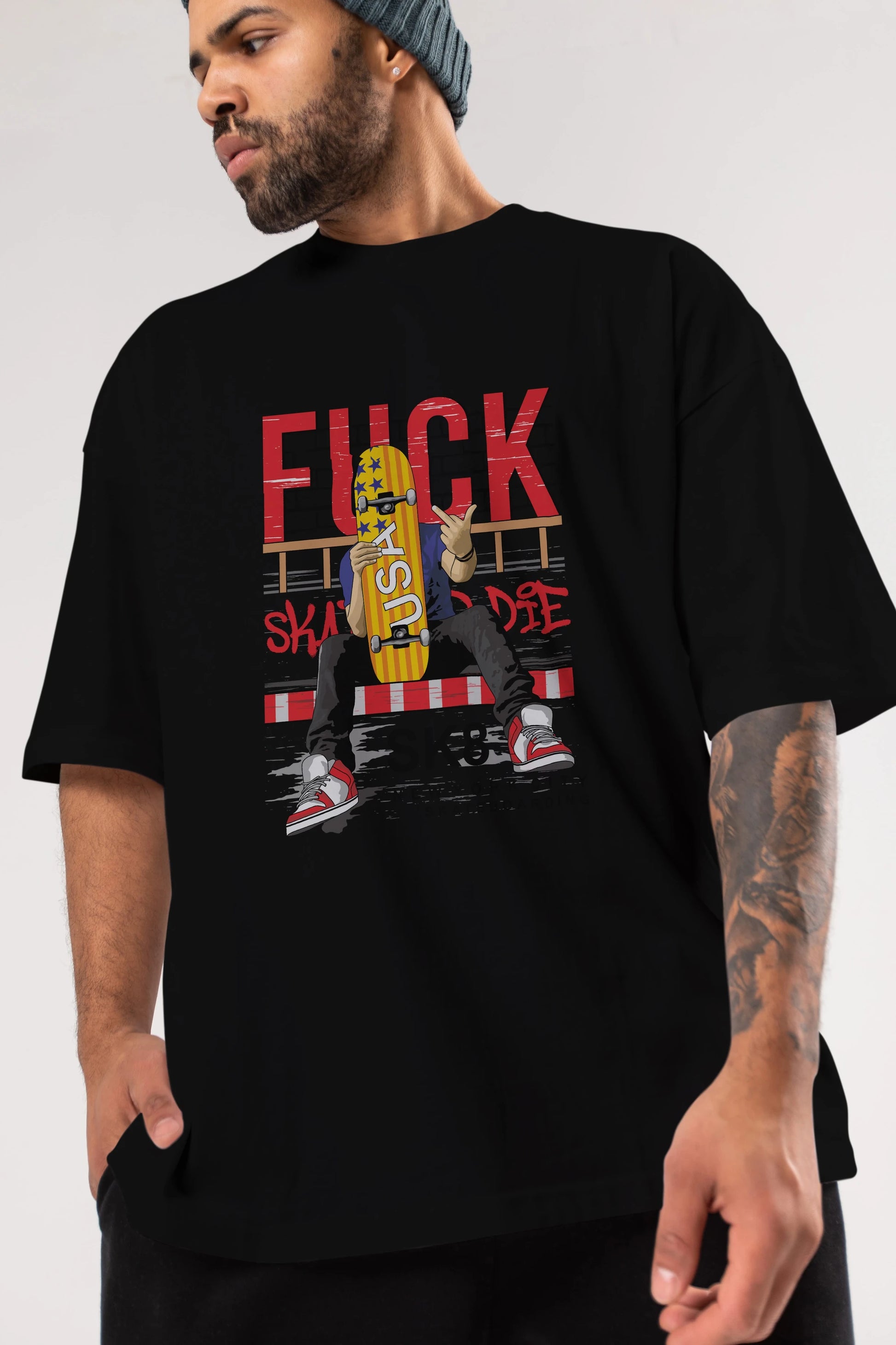 Skate or Die Ön Baskılı Oversize t-shirt Erkek Kadın Unisex