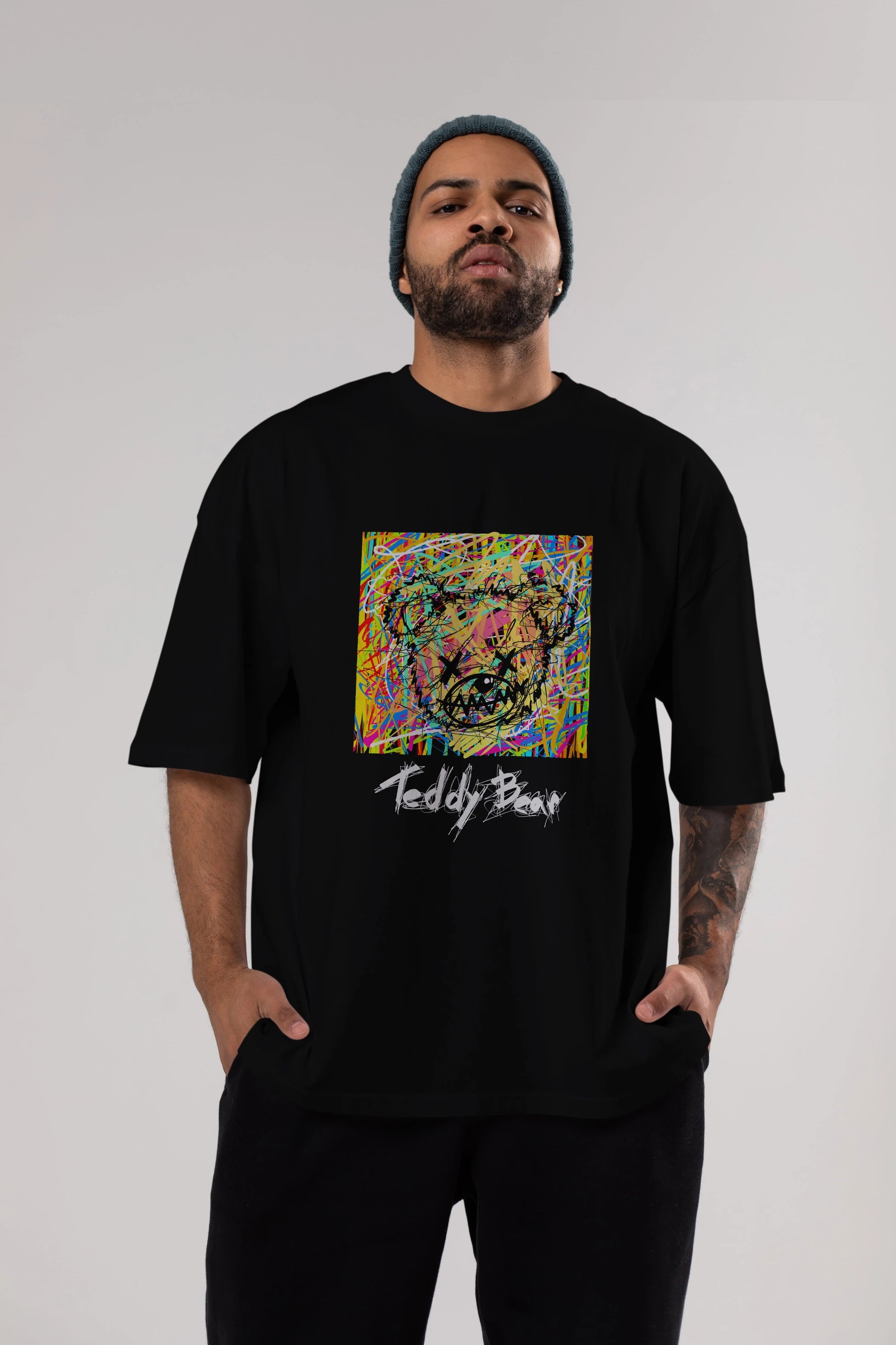Teddy Bear 3 Ön Baskılı Oversize t-shirt Erkek Kadın Unisex