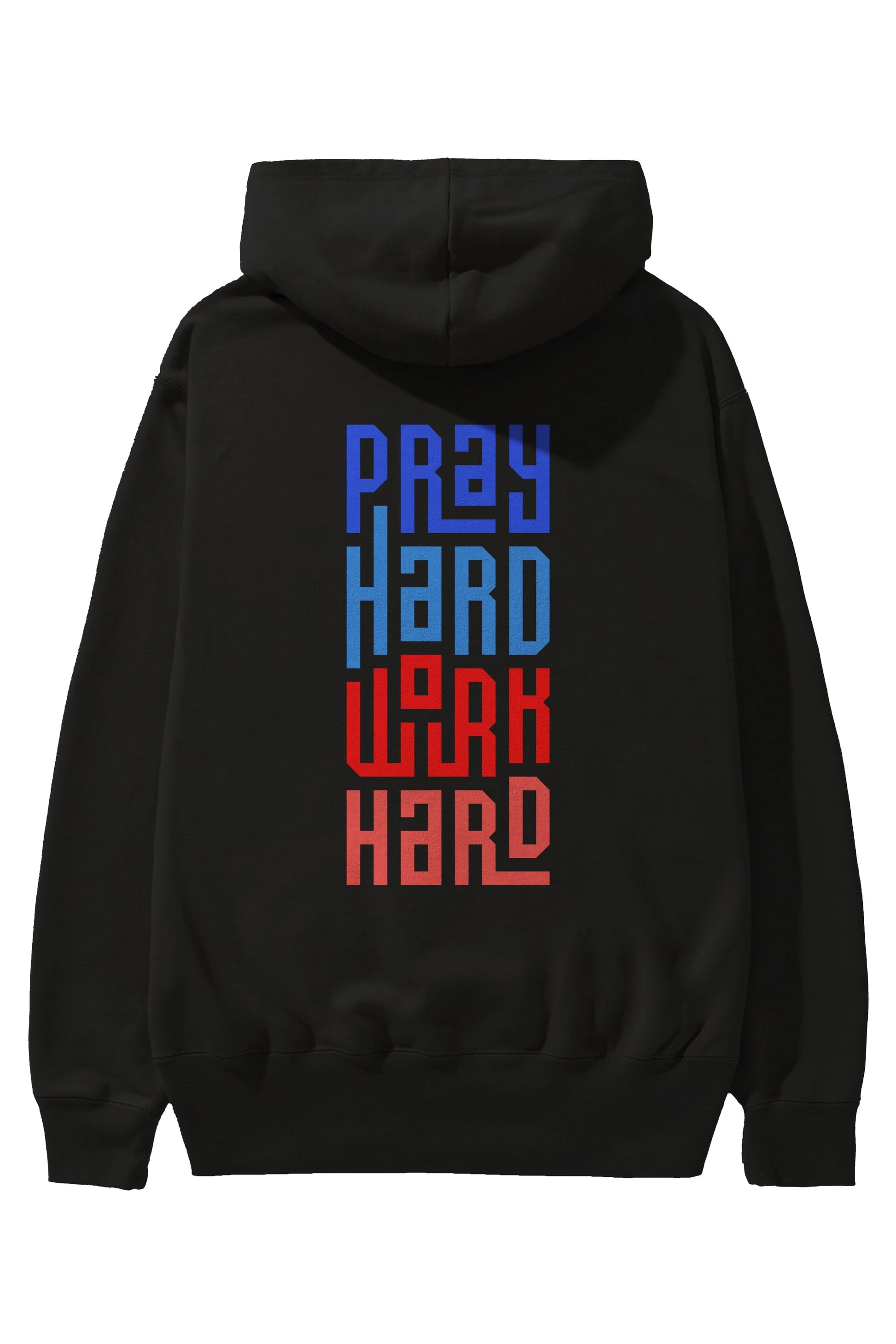 Pray Hard Work Hard Yazılı Arka Baskılı Oversize Hoodie Kapüşonlu Sweatshirt Erkek Kadın Unisex