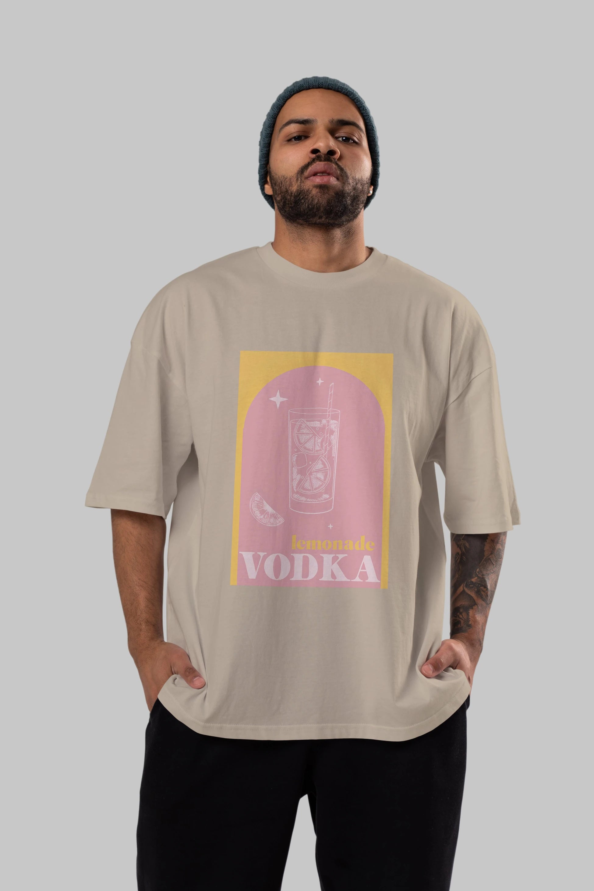 Vodka Limon Ön Baskılı Oversize t-shirt Erkek Kadın Unisex %100 Pamuk Bisiklet Yaka tişort