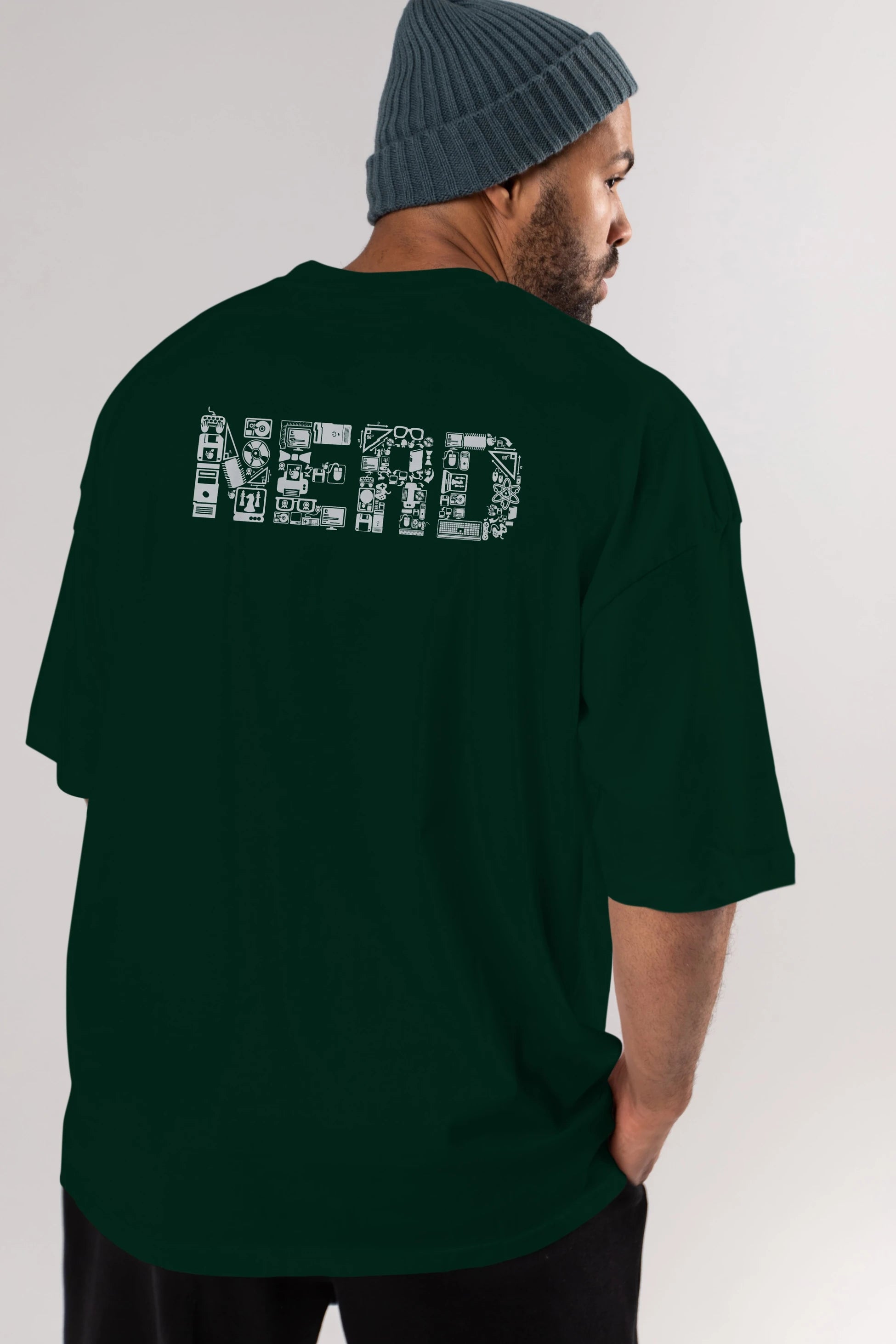 NERD Arka Baskılı Oversize t-shirt %100 pamuk Erkek Kadın Unisex