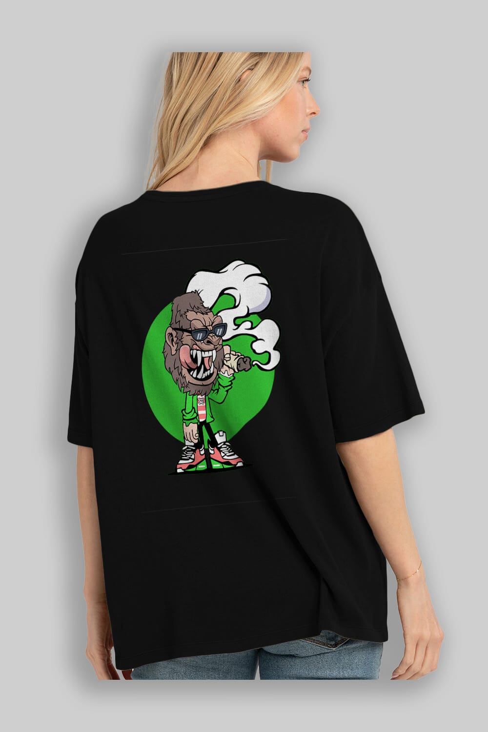 Gorilla Smoker Arka Baskılı Oversize t-shirt Erkek Kadın Unisex %100 Pamuk tişort