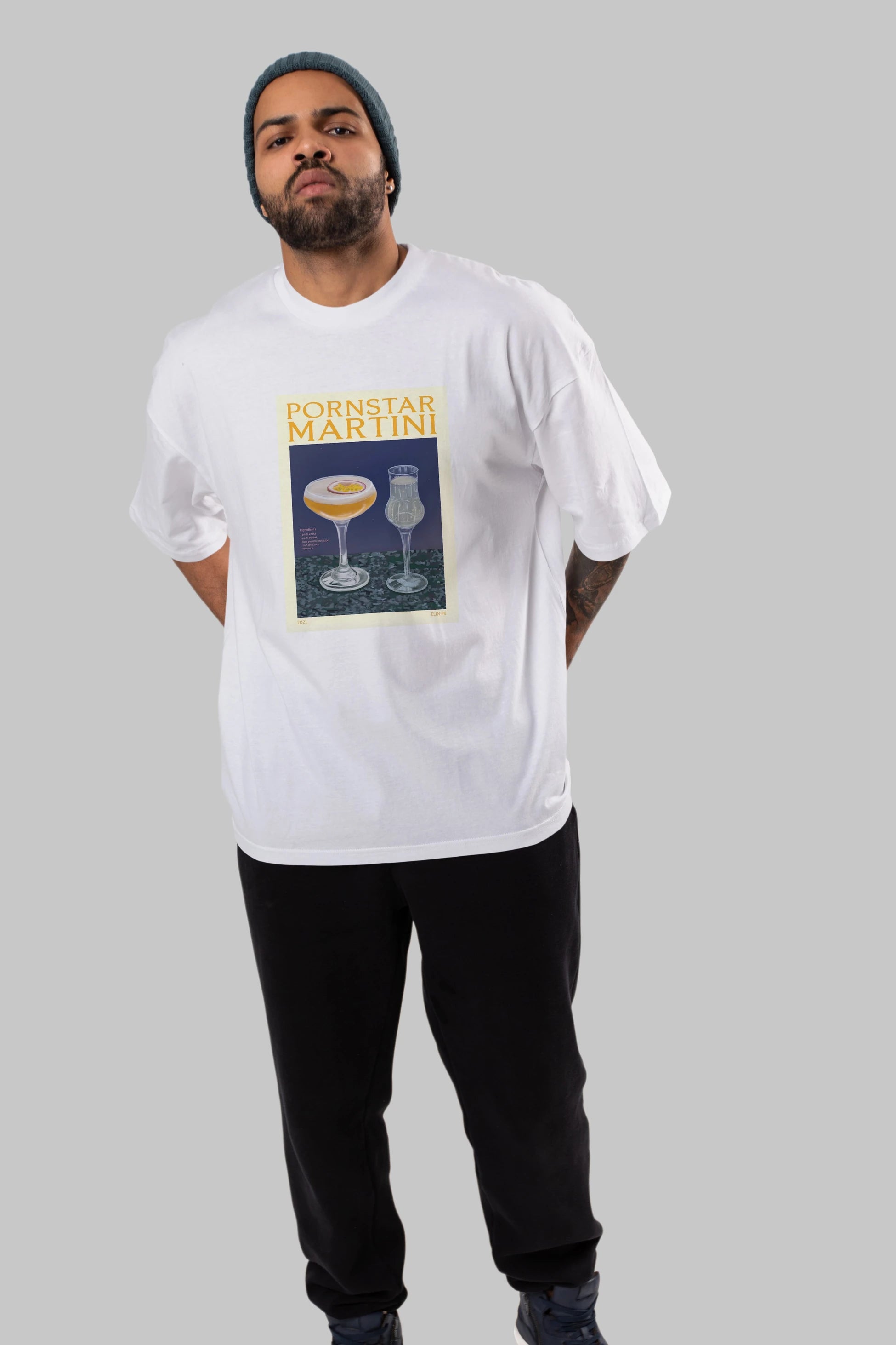 P.rnstar Martini Ön Baskılı Oversize t-shirt Erkek Kadın Unisex %100 Pamuk Bisiklet Yaka tişort