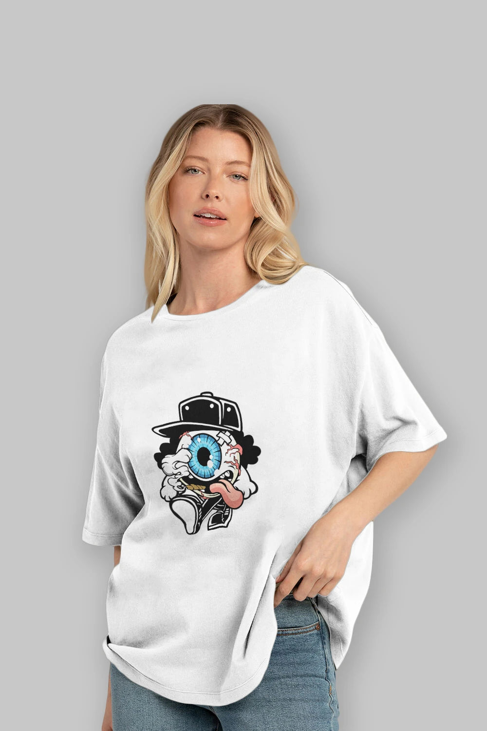 Eyeball Ön Baskılı Oversize t-shirt Erkek Kadın Unisex %100 Pamuk tişort