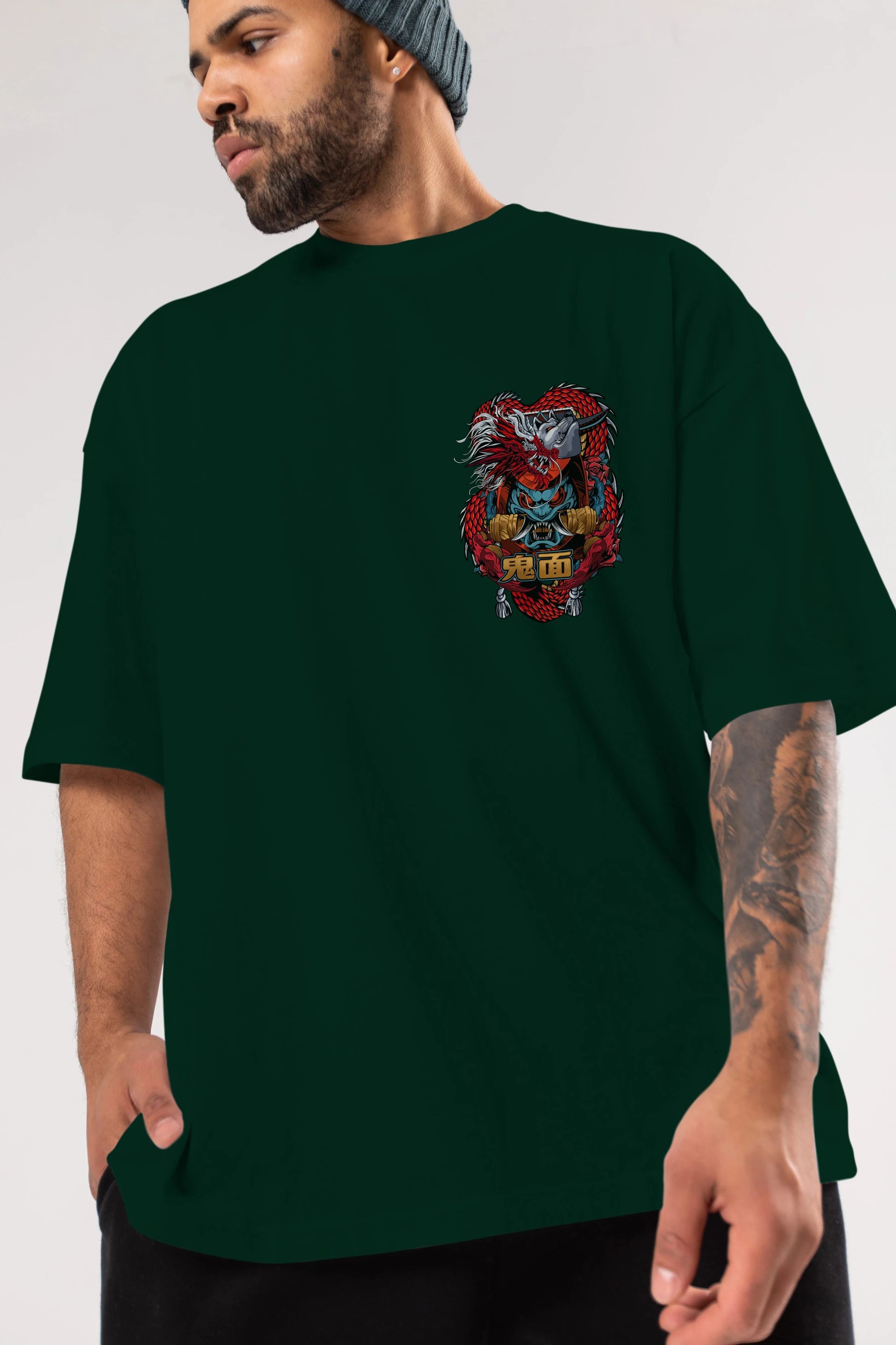 TRIBAL Ön Sol Baskılı Oversize t-shirt Erkek Kadın Unisex %100 Pamuk Bisiklet Yaka tişort