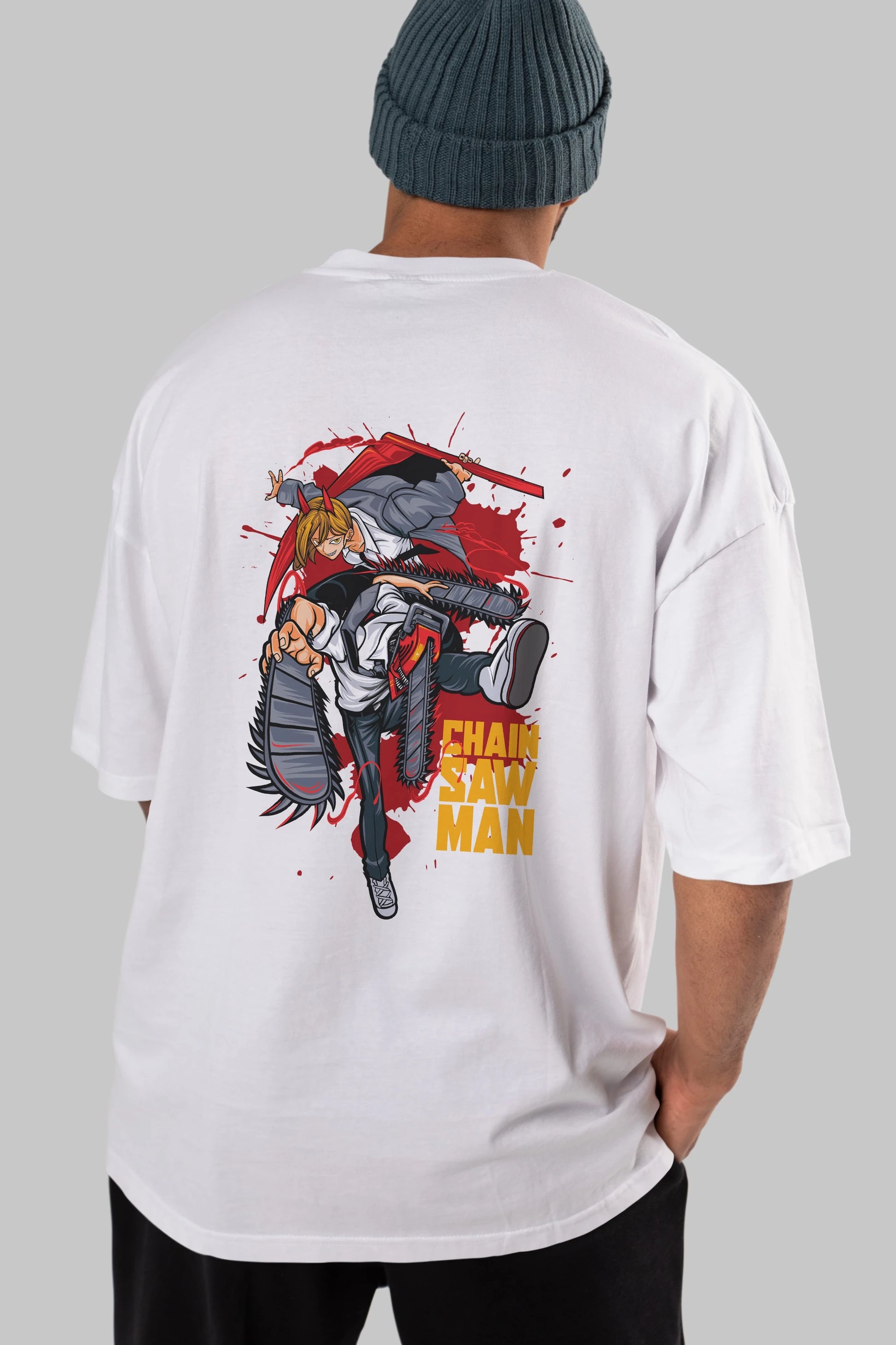 DENJI and POWER Anime Arka Baskılı Oversize t-shirt Erkek Kadın Unisex