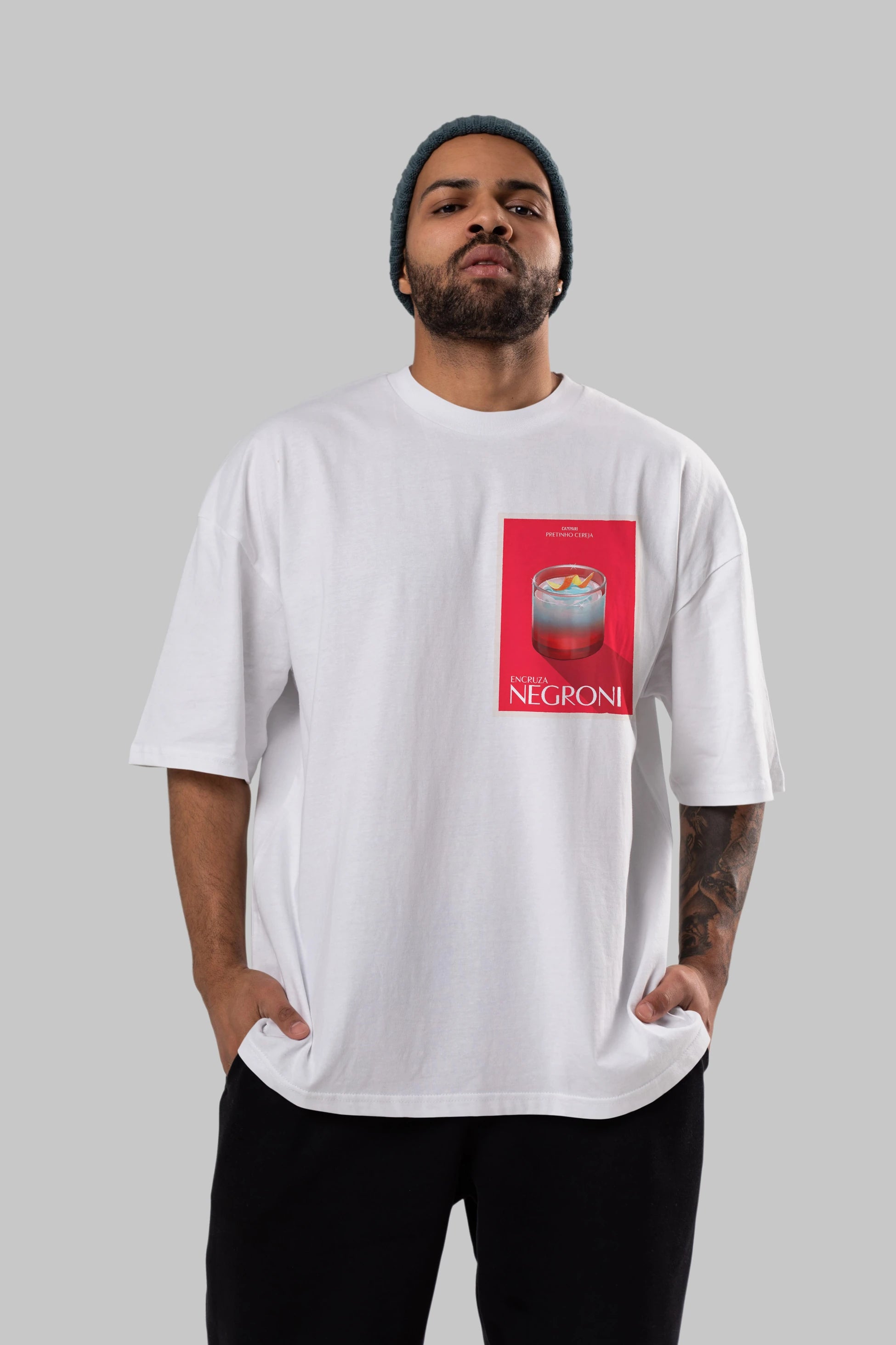 Encruza Negroni Ön Sol Baskılı Oversize t-shirt Erkek Kadın Unisex %100 Pamuk Bisiklet Yaka tişort