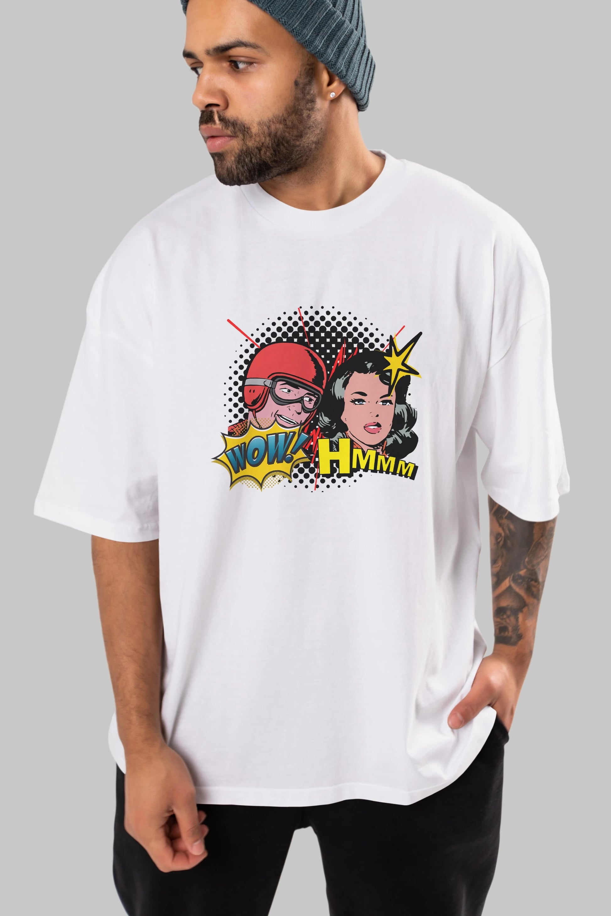 Comic Wow Yazılı Ön Baskılı Oversize t-shirt Erkek Kadın Unisex