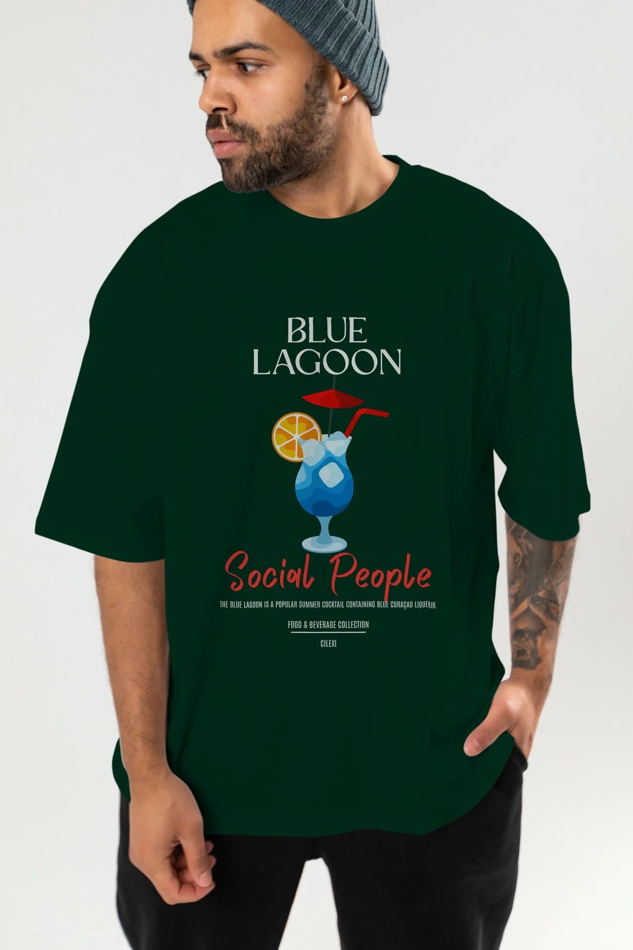 Blue Lagoon Kokteyl Serisi ön Baskılı Oversize t-shirt Erkek Kadın %100 Pamuk Bisiklet Yaka tişort