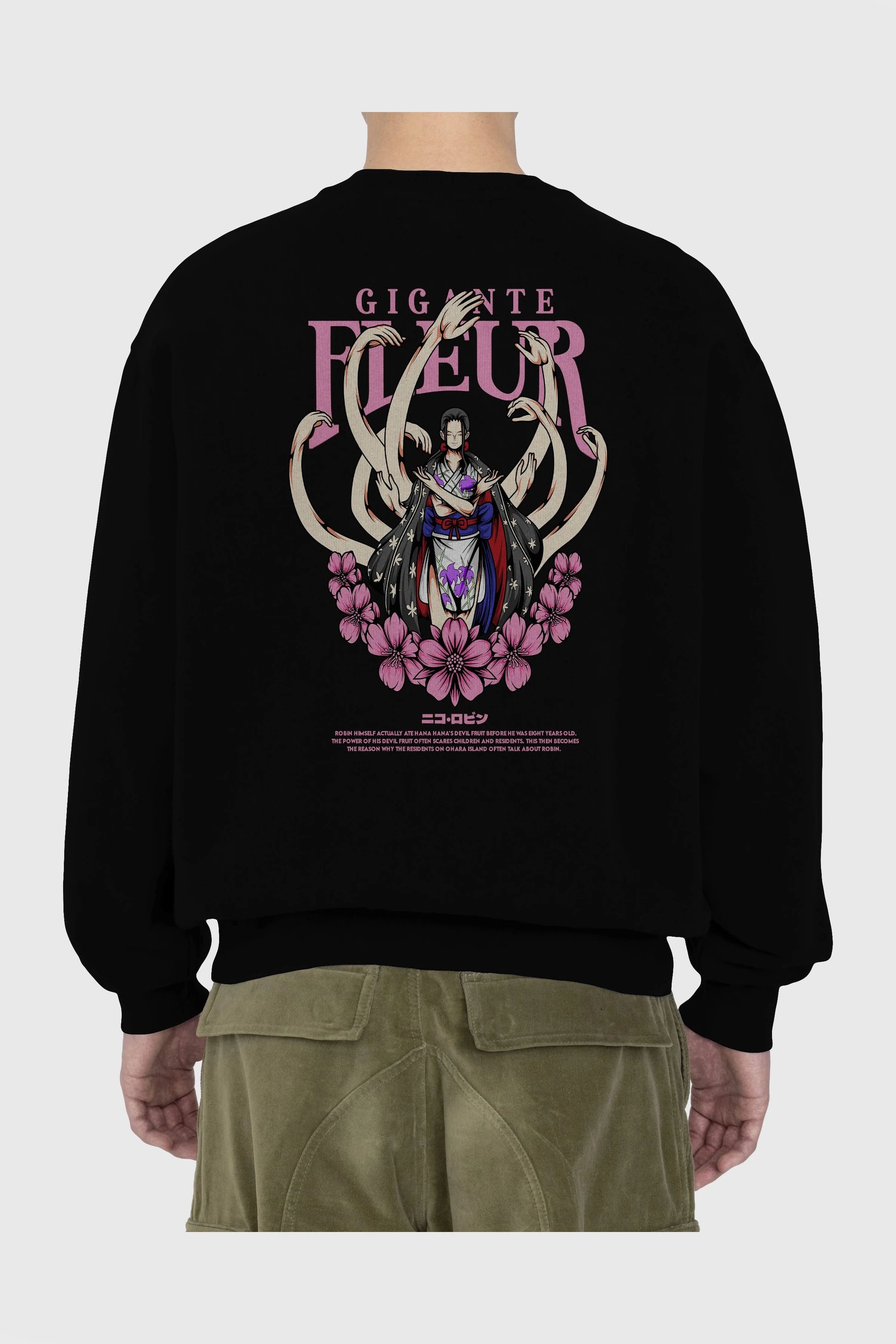 Gigante Fleur Anime Arka Baskılı Oversize Sweatshirt Erkek Kadın Unisex