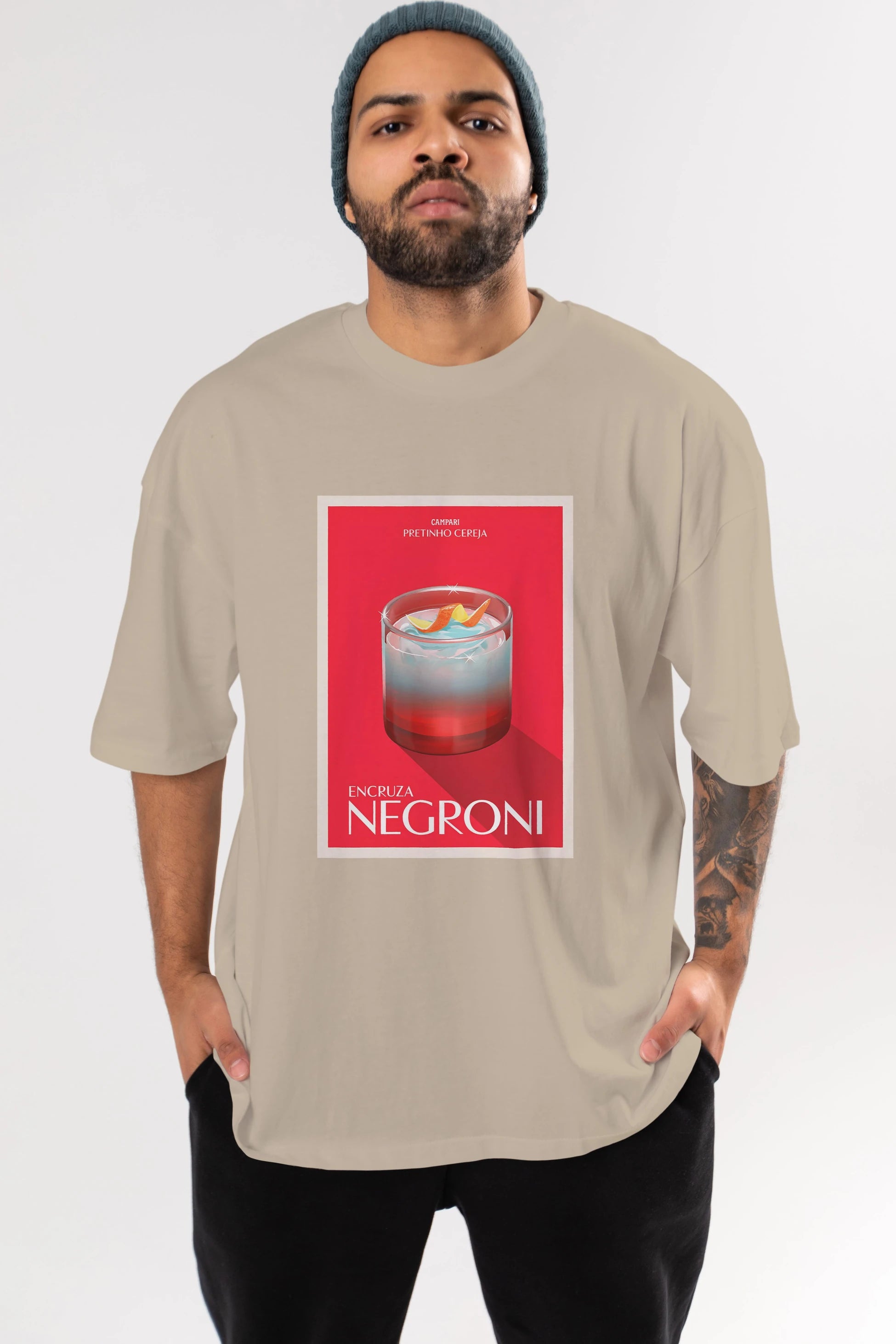 Encruza Negroni Ön Baskılı Oversize t-shirt Erkek Kadın Unisex %100 Pamuk Bisiklet Yaka tişort