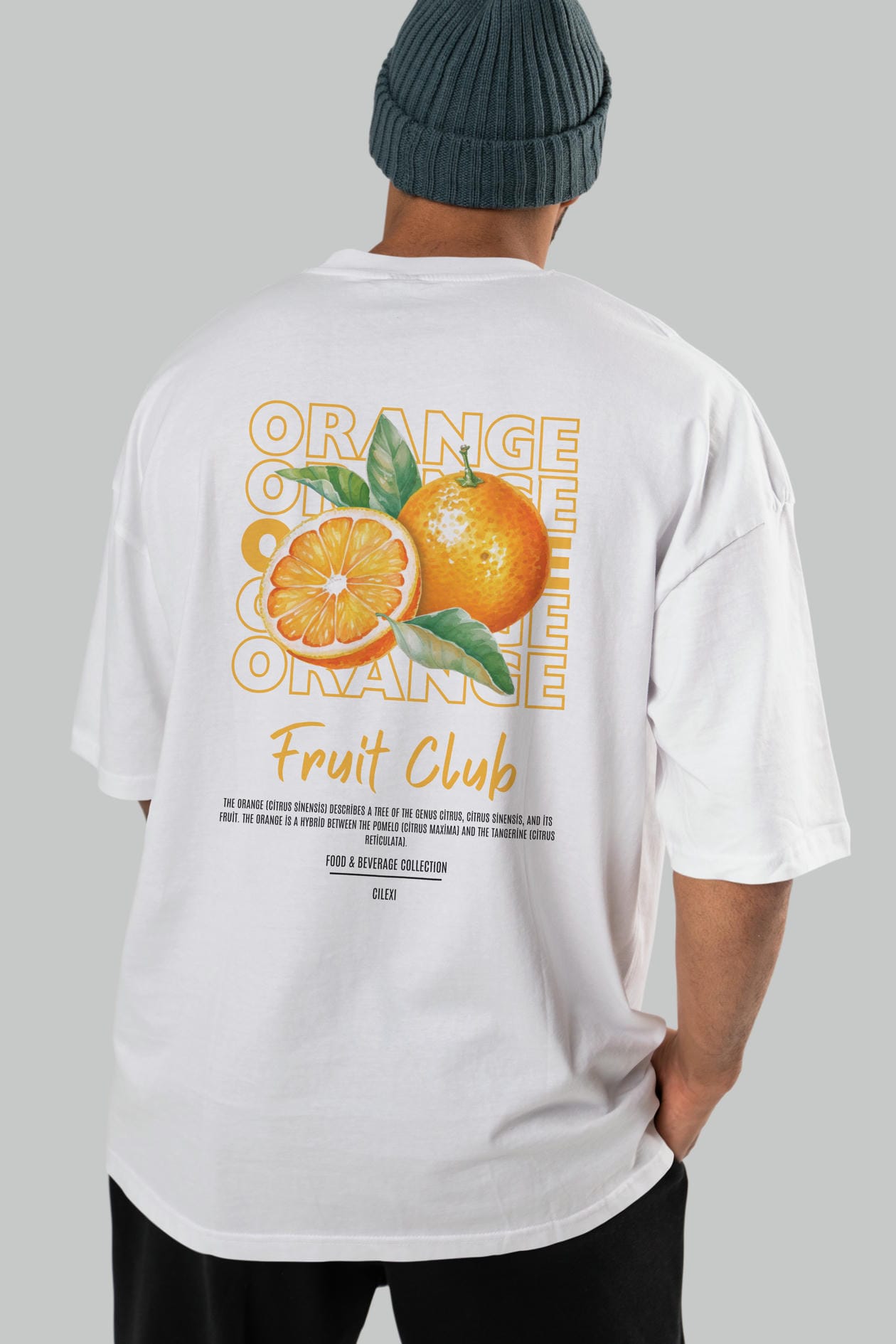 Orange Arka Baskılı Oversize t-shirt Erkek Kadın Pamuk Bisiklet Yaka tişort