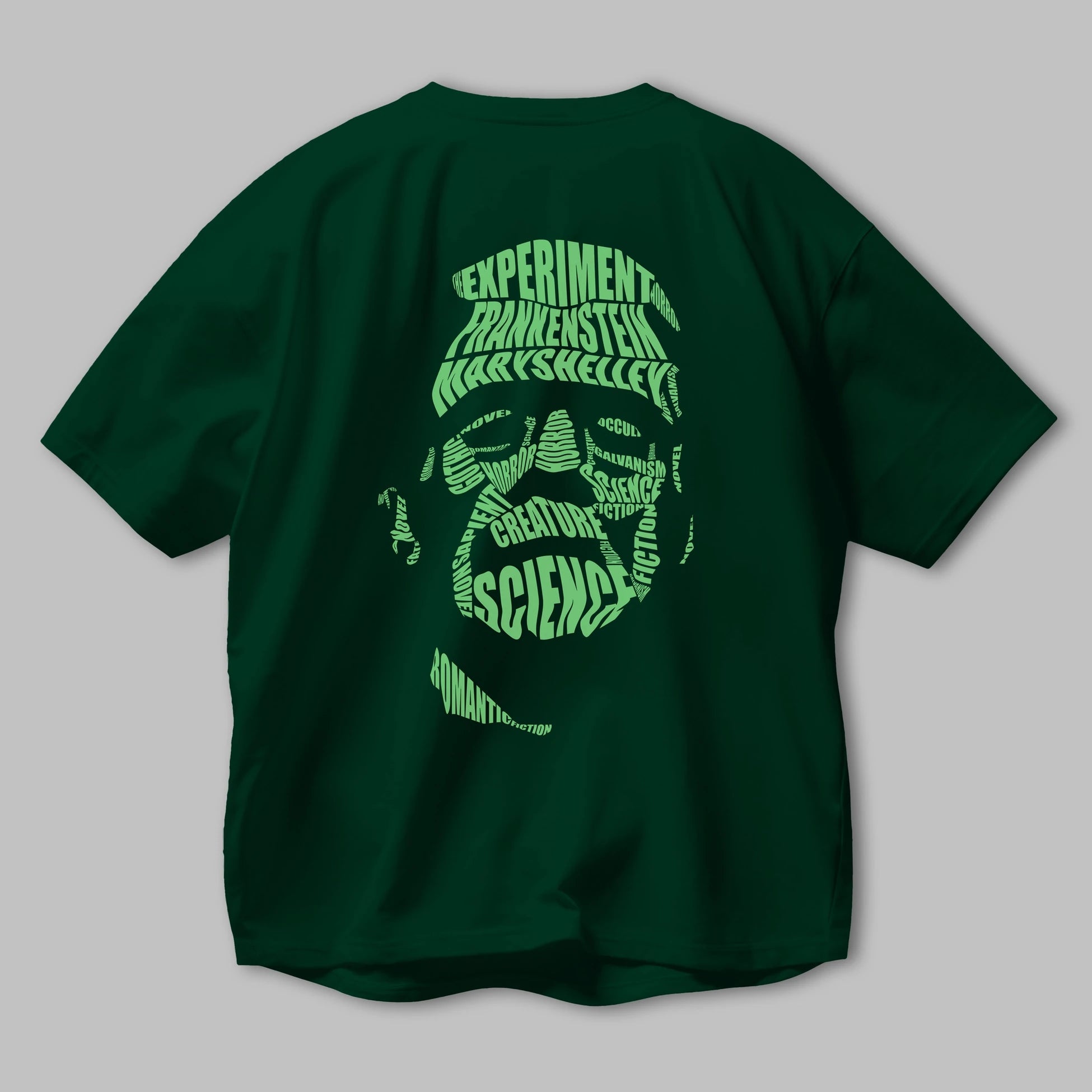 Frankenstein Calligram Arka Baskılı Oversize t-shirt %100 pamuk Erkek Kadın Unisex