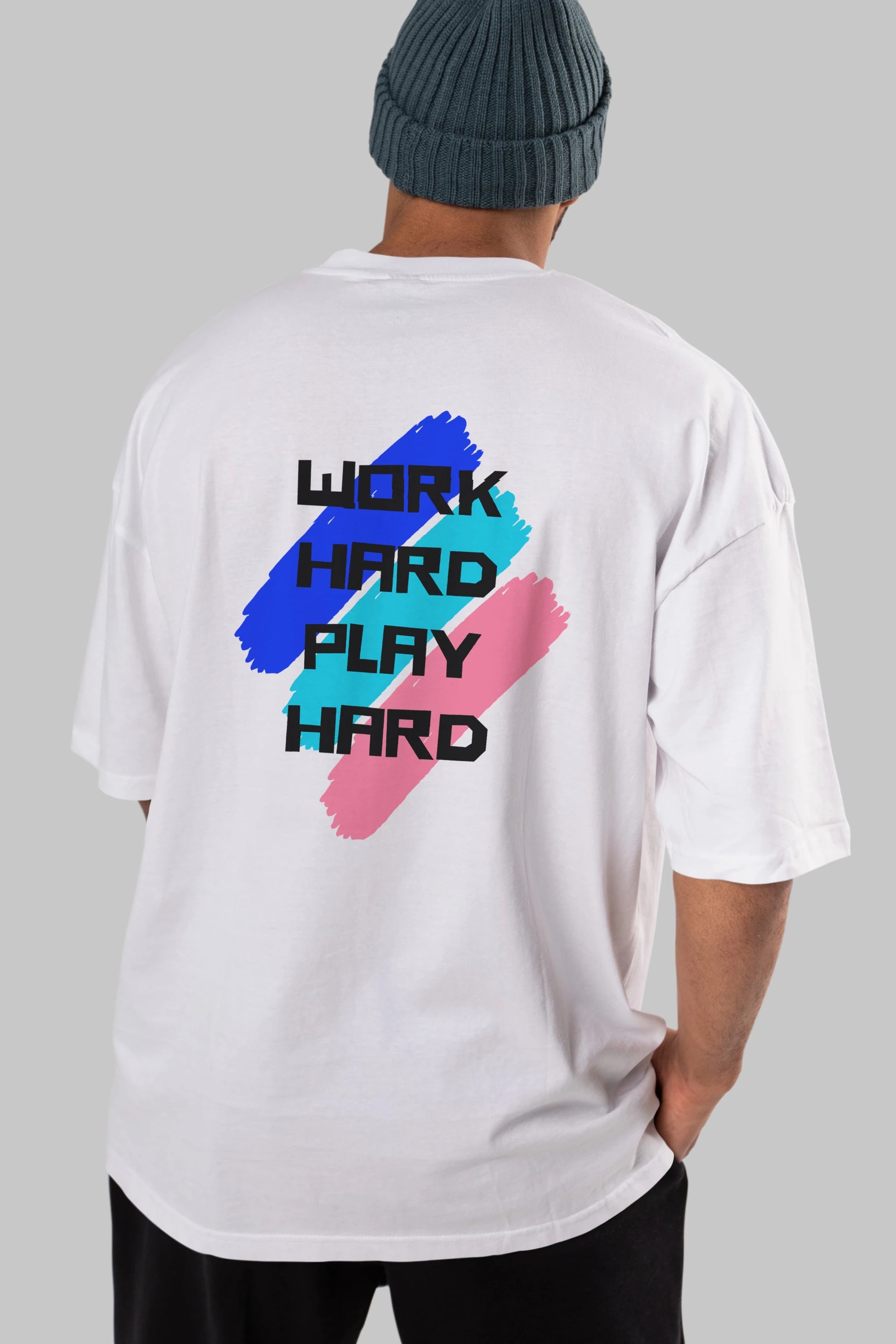 Work Hard Play Hard 2 Arka Baskılı Oversize t-shirt Erkek Kadın Unisex