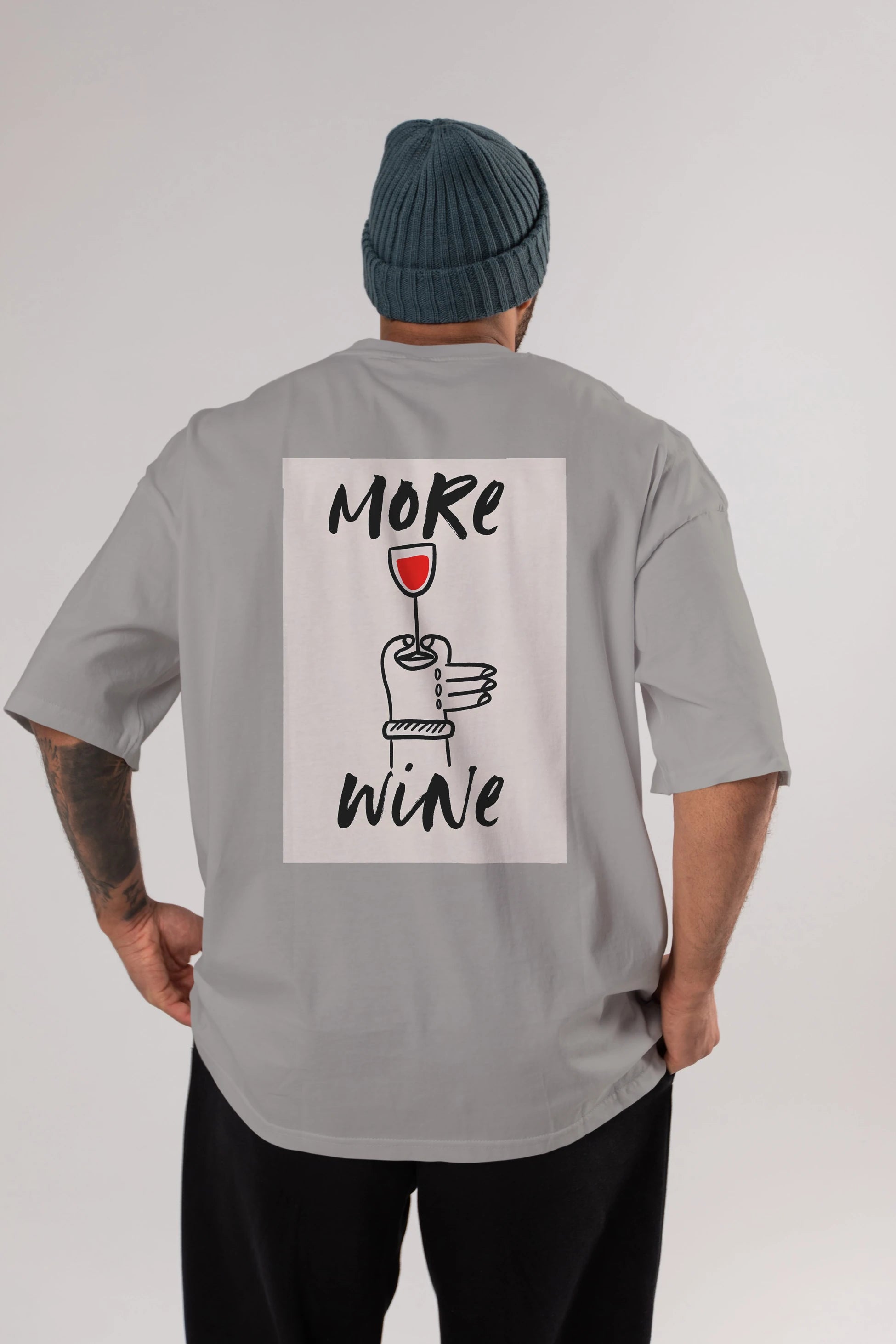 More Wine 2 Arka Baskılı Oversize t-shirt Erkek Kadın Unisex %100 Pamuk Bisiklet Yaka tişort