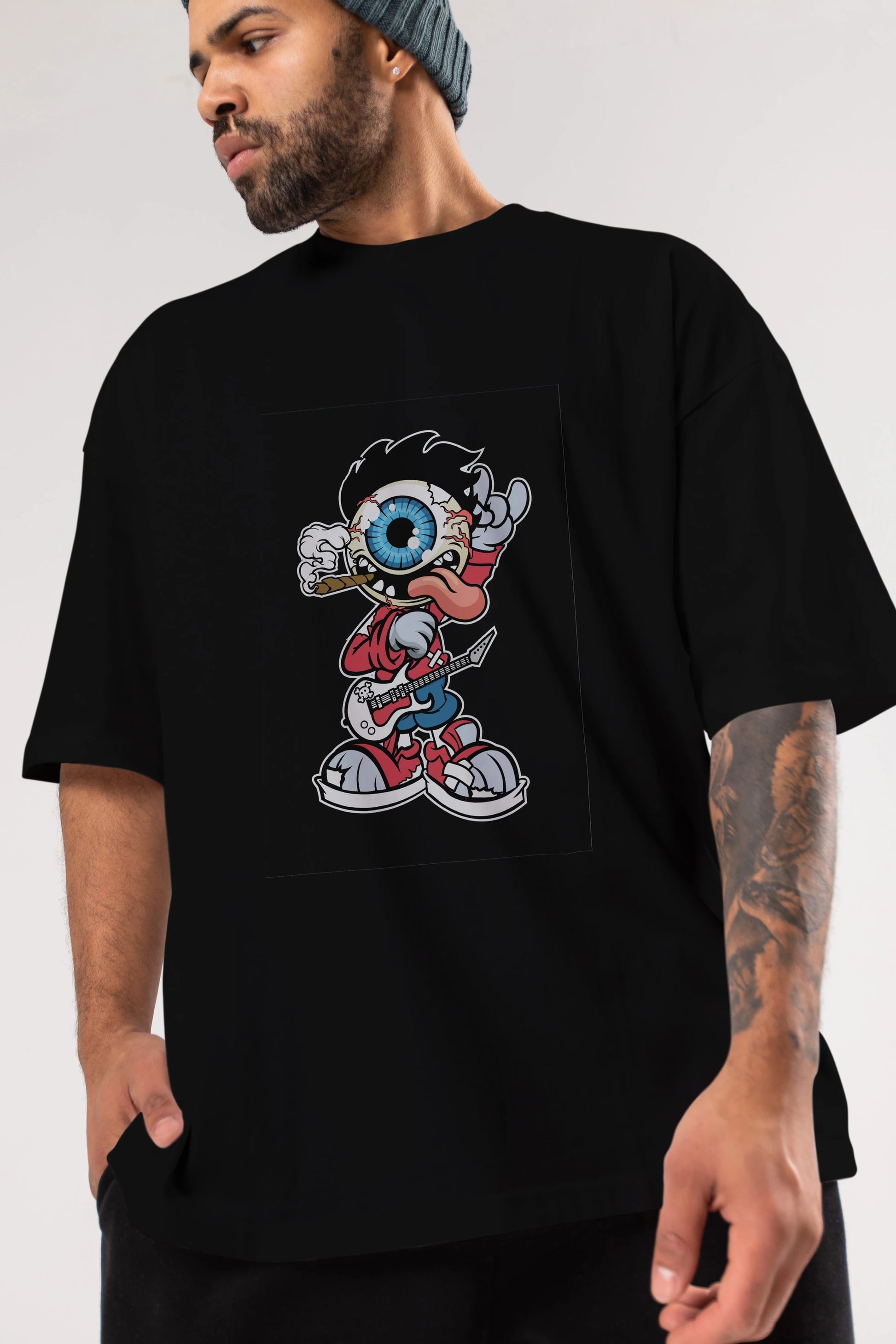 Eyeball Rockstar Ön Baskılı Oversize t-shirt Erkek Kadın Unisex %100 Pamuk tişort