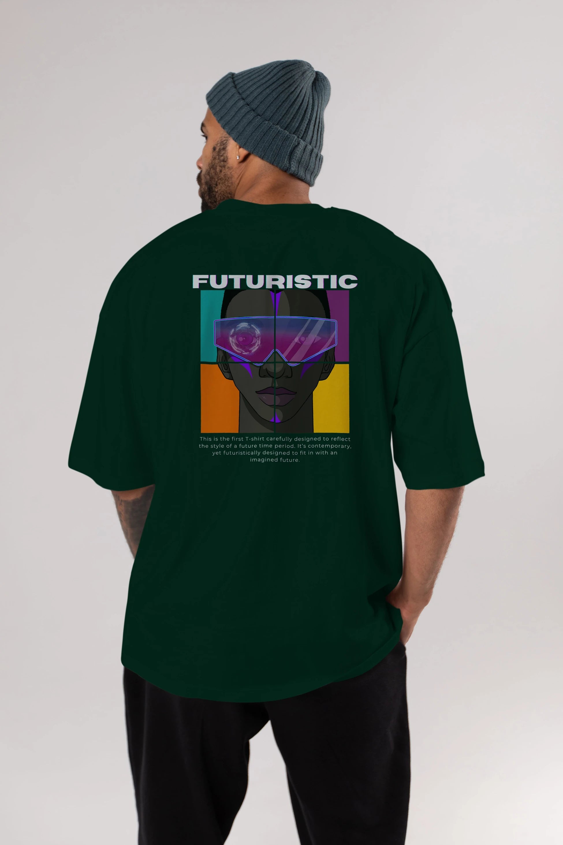 Futuristic Streetwear Arka Baskılı Oversize t-shirt Erkek Kadın Unisex