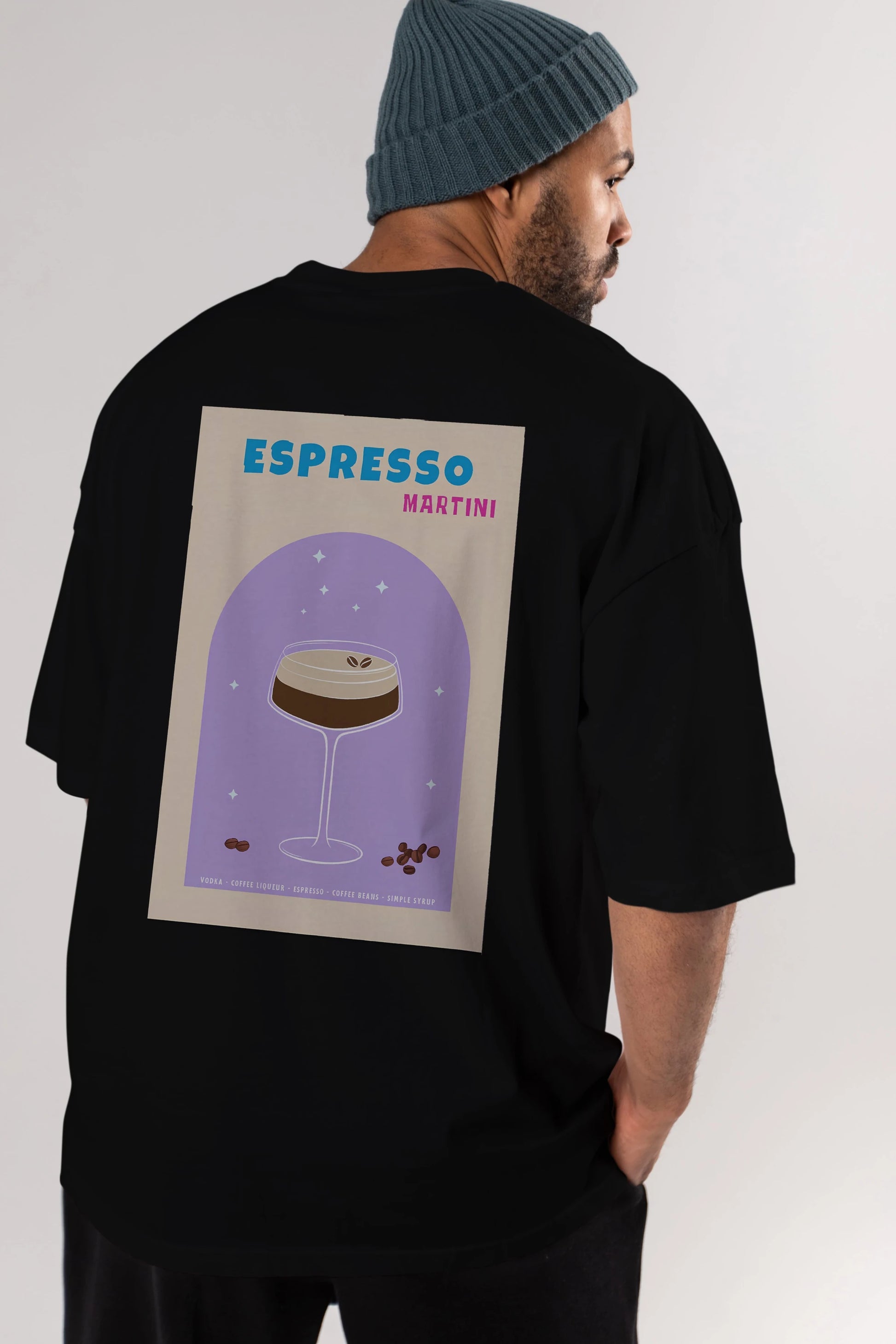 Espresso Martini 5 Arka Baskılı Oversize t-shirt Erkek Kadın Unisex %100 Pamuk Bisiklet Yaka tişort