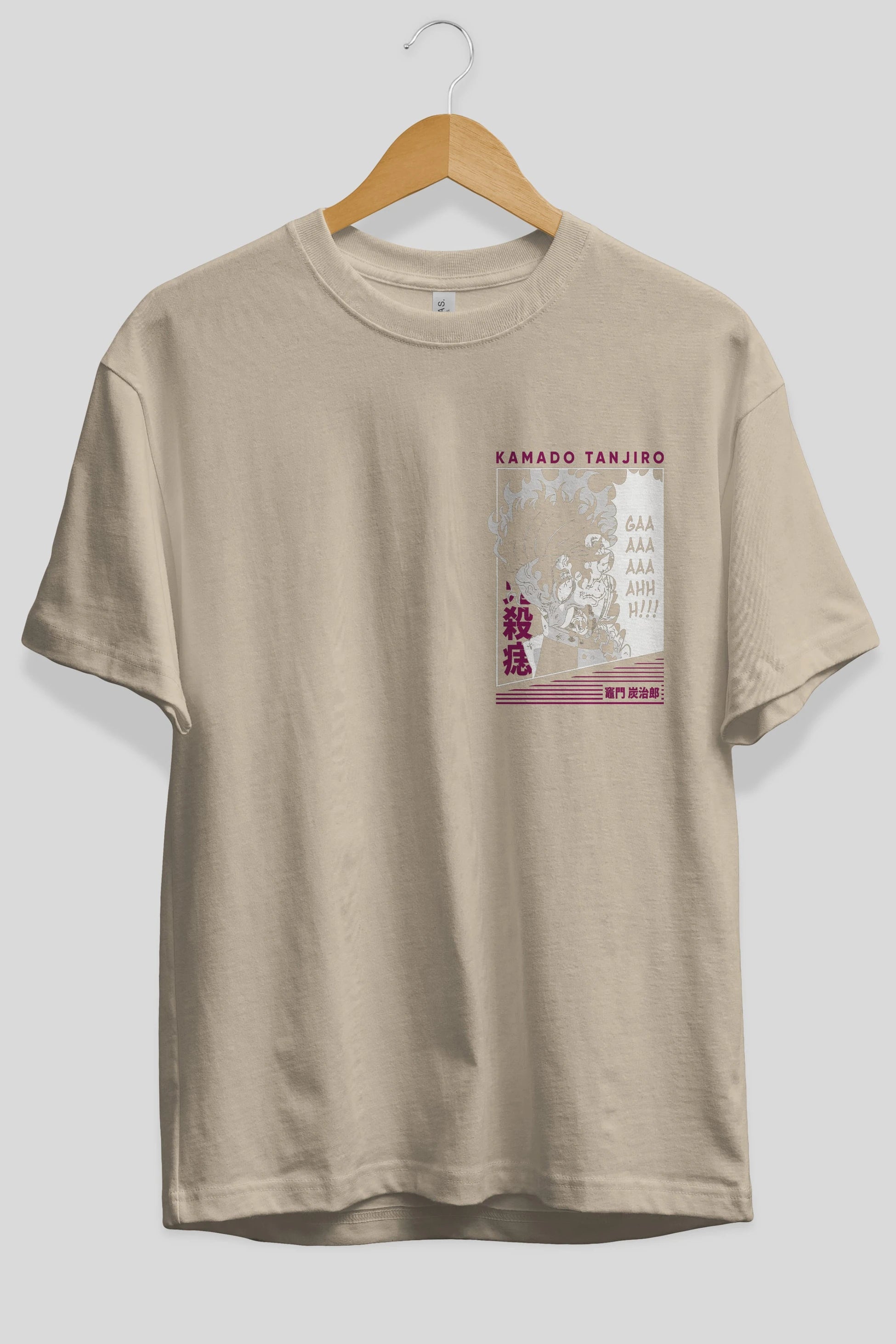 TANJIRO KAMADO 3 Ön Sol Baskılı Oversize t-shirt Erkek Kadın Unisex %100 Pamuk Bisiklet Yaka tişort