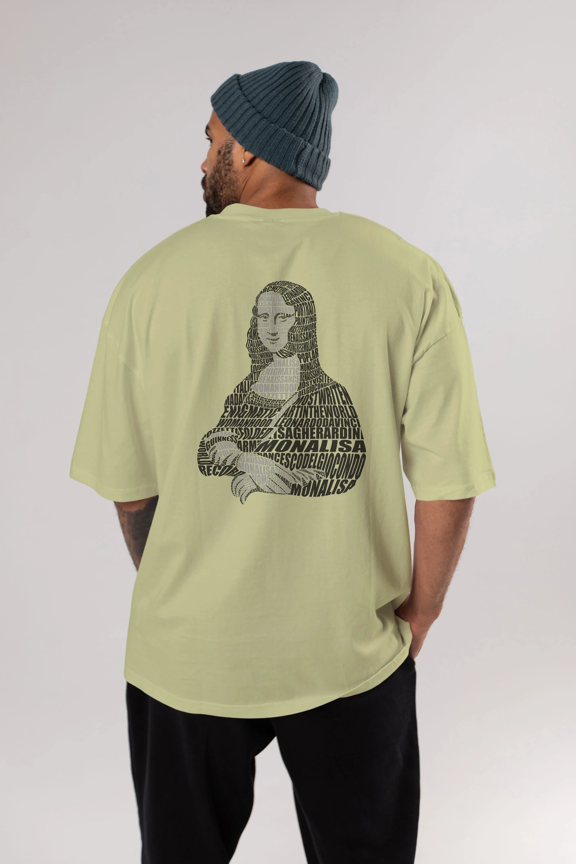 Mona Lisa Calligram Arka Baskılı Oversize t-shirt %100 pamuk Erkek Kadın Unisex