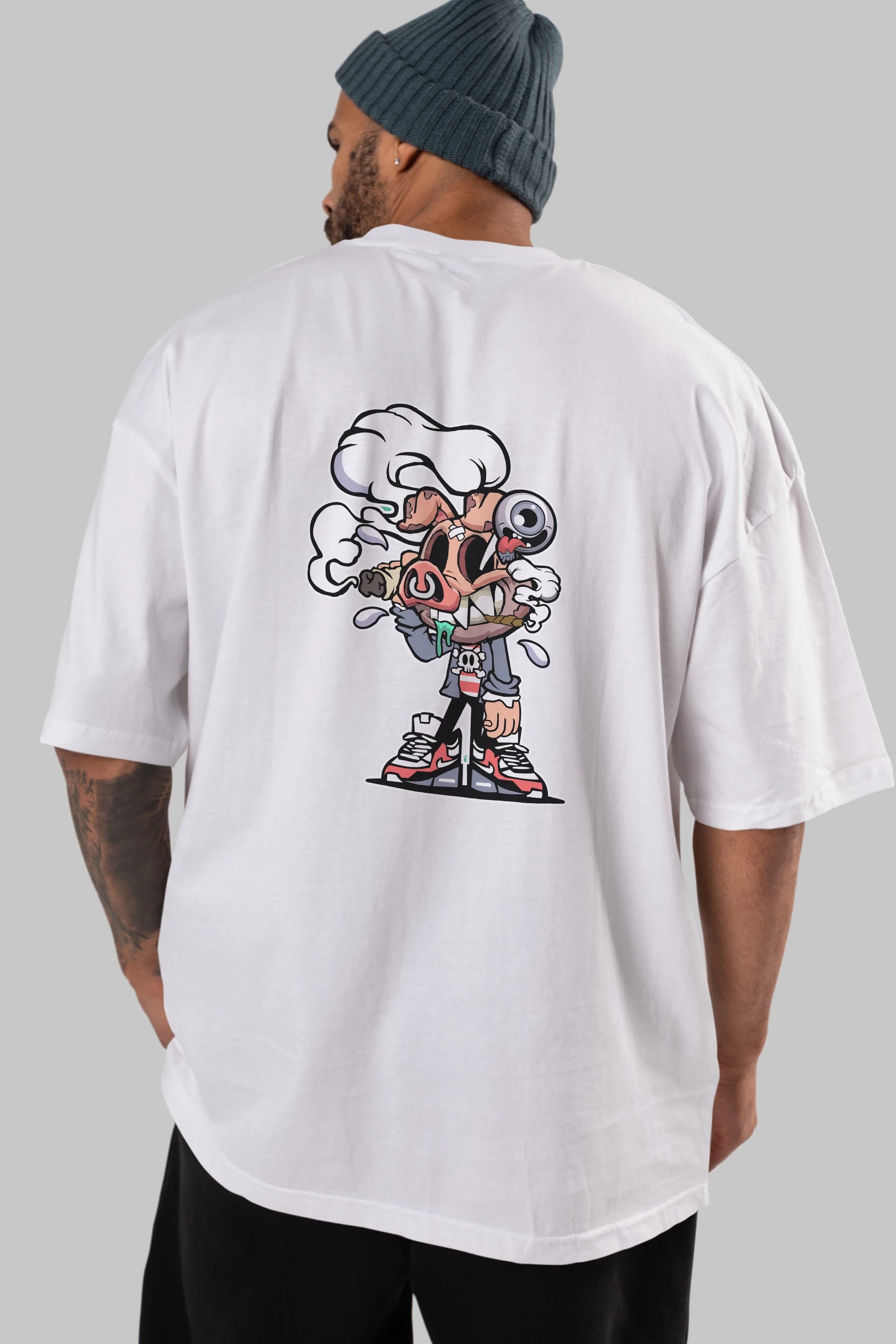 Pig Smoker Arka Baskılı Oversize t-shirt Erkek Kadın Unisex %100 Pamuk tişort