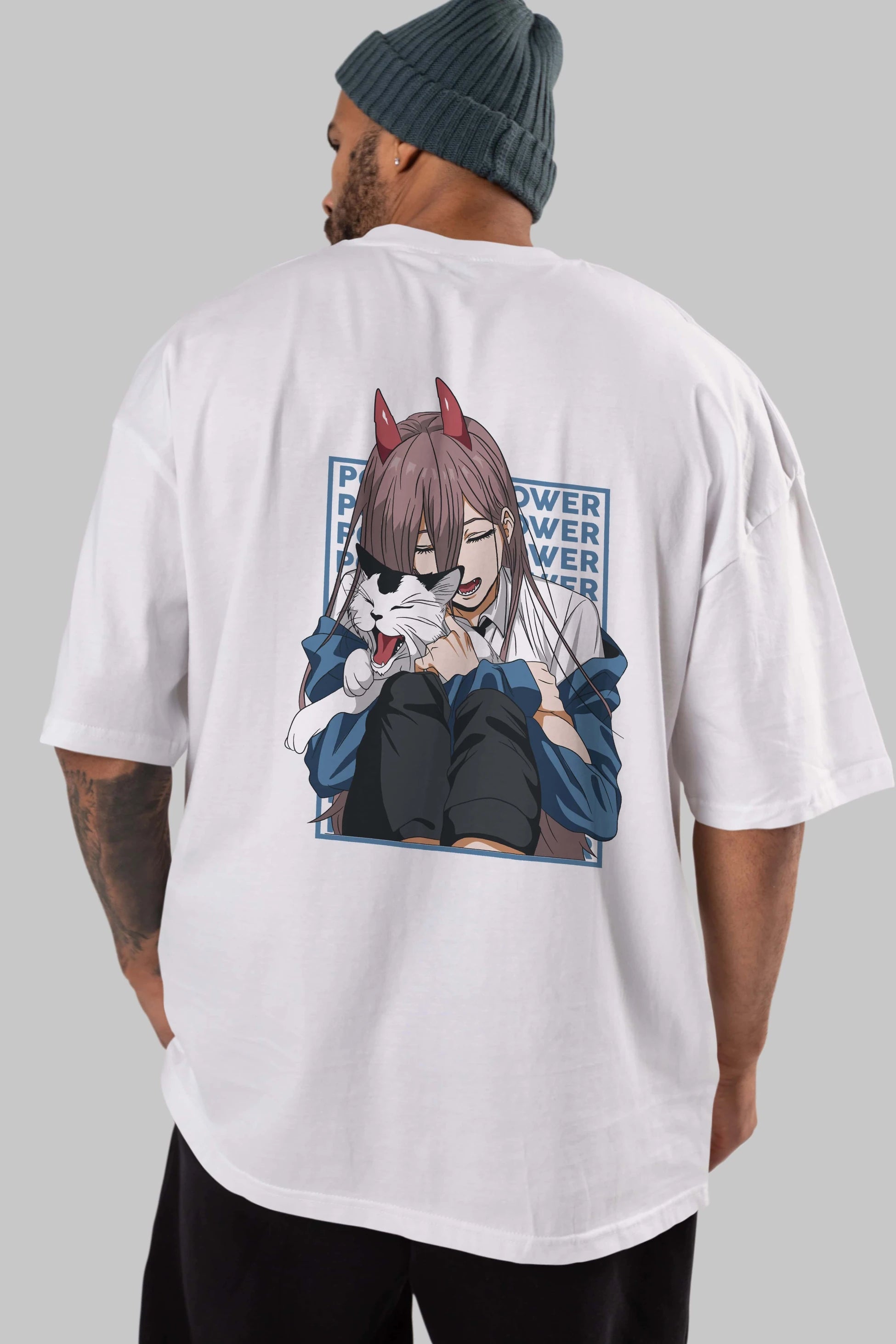 POWER CHAINSAWMAN Anime Arka Baskılı Oversize t-shirt Erkek Kadın Unisex