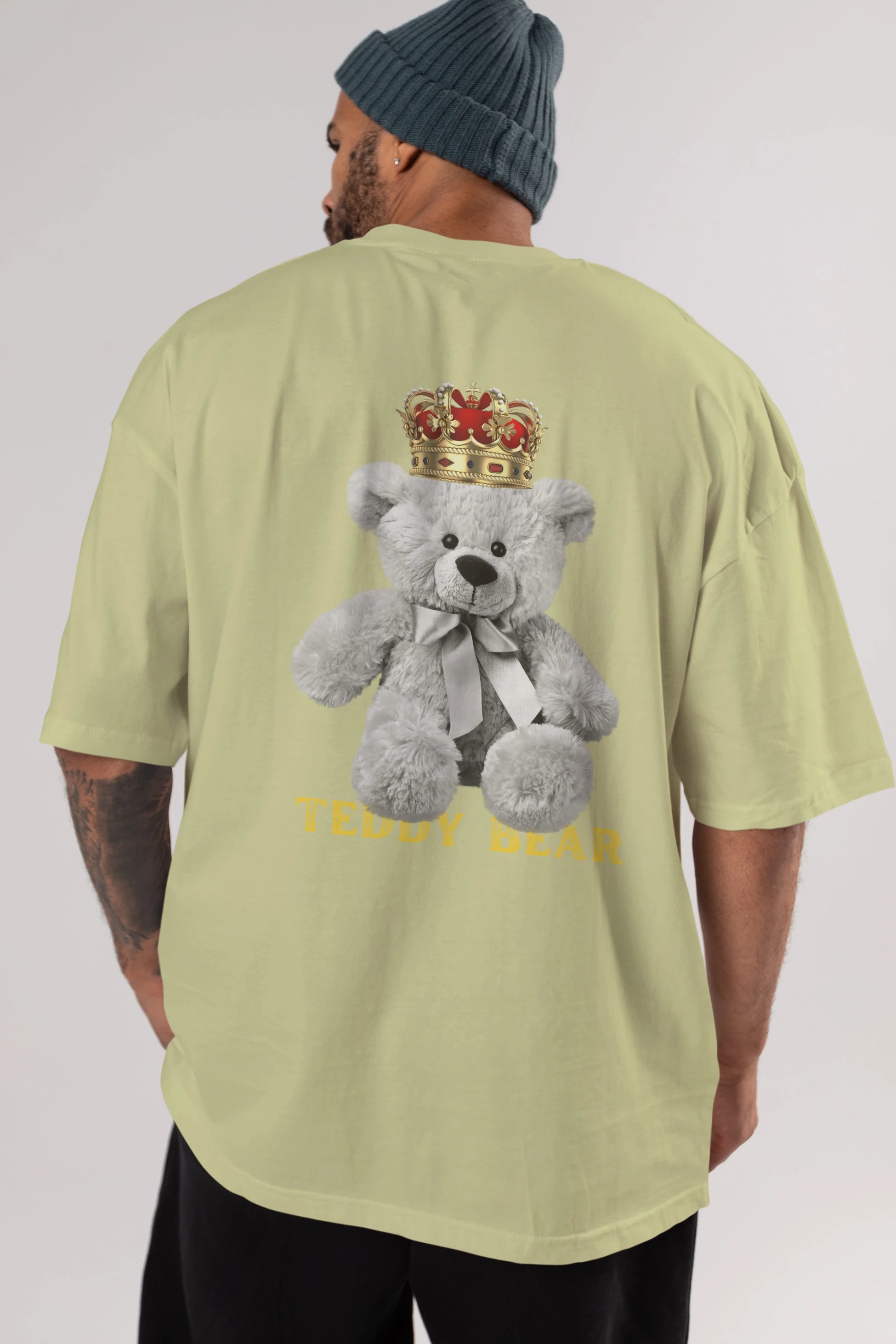 Teddy Bear Arka Baskılı Oversize t-shirt Erkek Kadın Unisex %100 Pamuk