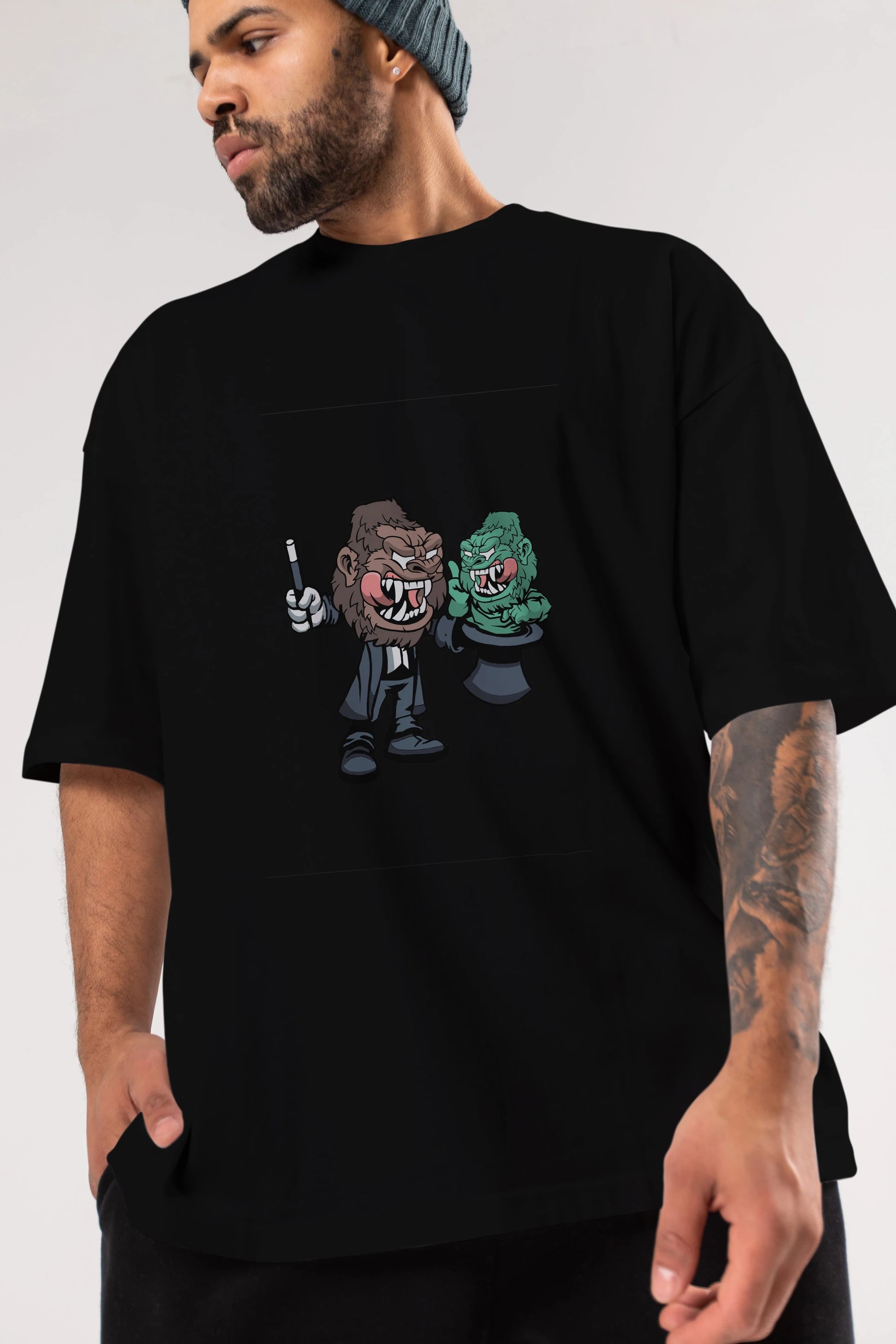 Gorilla Magician Ön Baskılı Oversize t-shirt Erkek Kadın Unisex %100 Pamuk tişort